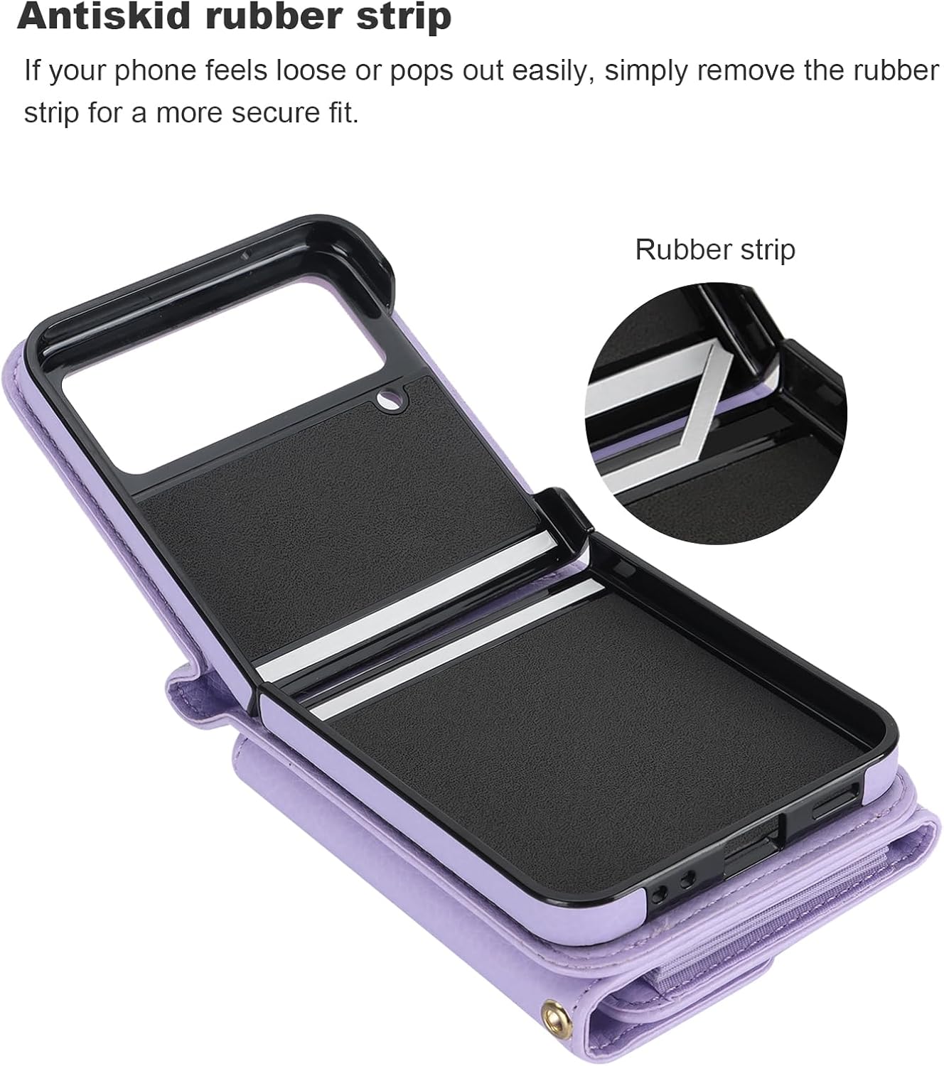 KIHUWEY for Samsung Galaxy Z Flip 4 Wallet Case, Crossbody Purse with Credit Card Slot Holder RFID Blocking PU Leather Adjustable Lanyard Detachable Strap Wrist for Women (Purple)