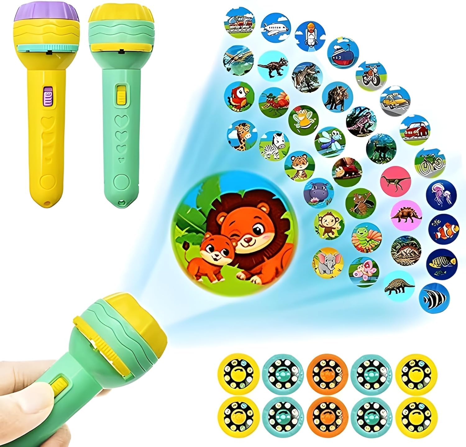 AD MAT Kids Projection Light Toy Education Learning / 6 Slids, 48 Patterns Projector Flashlight Torch/Mini Projector Torch/Fun Learning Educational Best Birthday Gift, Multi Color