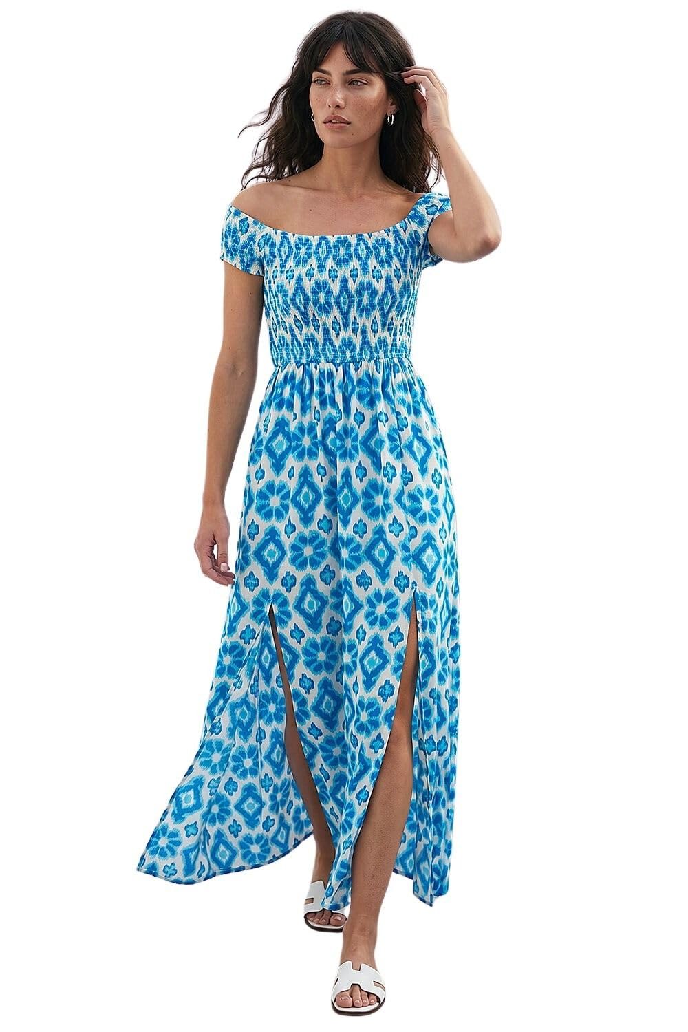 Roman - Women's Bardot Dress - Midi - Blue - Size 12