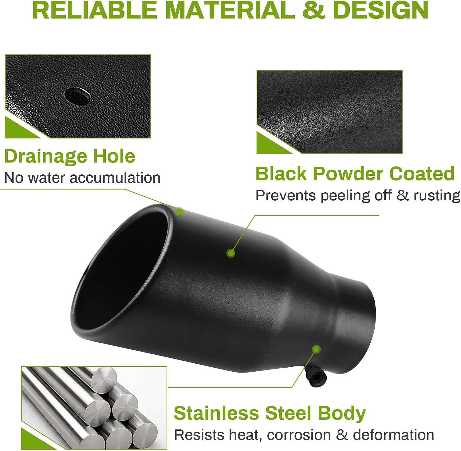 AUTOSAVER88 4 Inch Inlet Black Exhaust Tip, 4" Inlet 6" Outlet 12" Overall Length Black Powder Coated Finish Tailpipe Stainless Steel Exhaust Tip for 4" Outside Diameter Tailpipe, Rolled Edge, Bolt On
