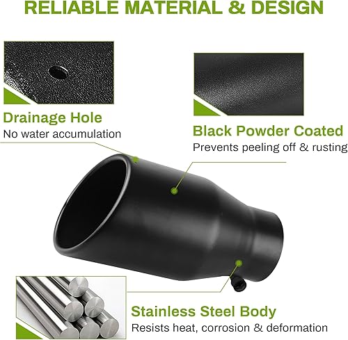 Miniatura 3 de AUTOSAVER88 Punta de escape negra de entrada de 4 pulgadas, entrada de 4" salida de 6" longitud total de 12" acabado con recubrimiento de polvo