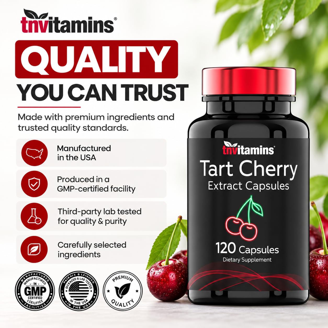 Tart Cherry Capsules (240 mg of 10:1 Extract - 120 Count) | From Montmorency Cherries | Provides Antioxidants, Anthocyanins, & More | Tart Cherry For Sleep and Recovery | Non-GMO, Made in the USA! — Amazon image 7
