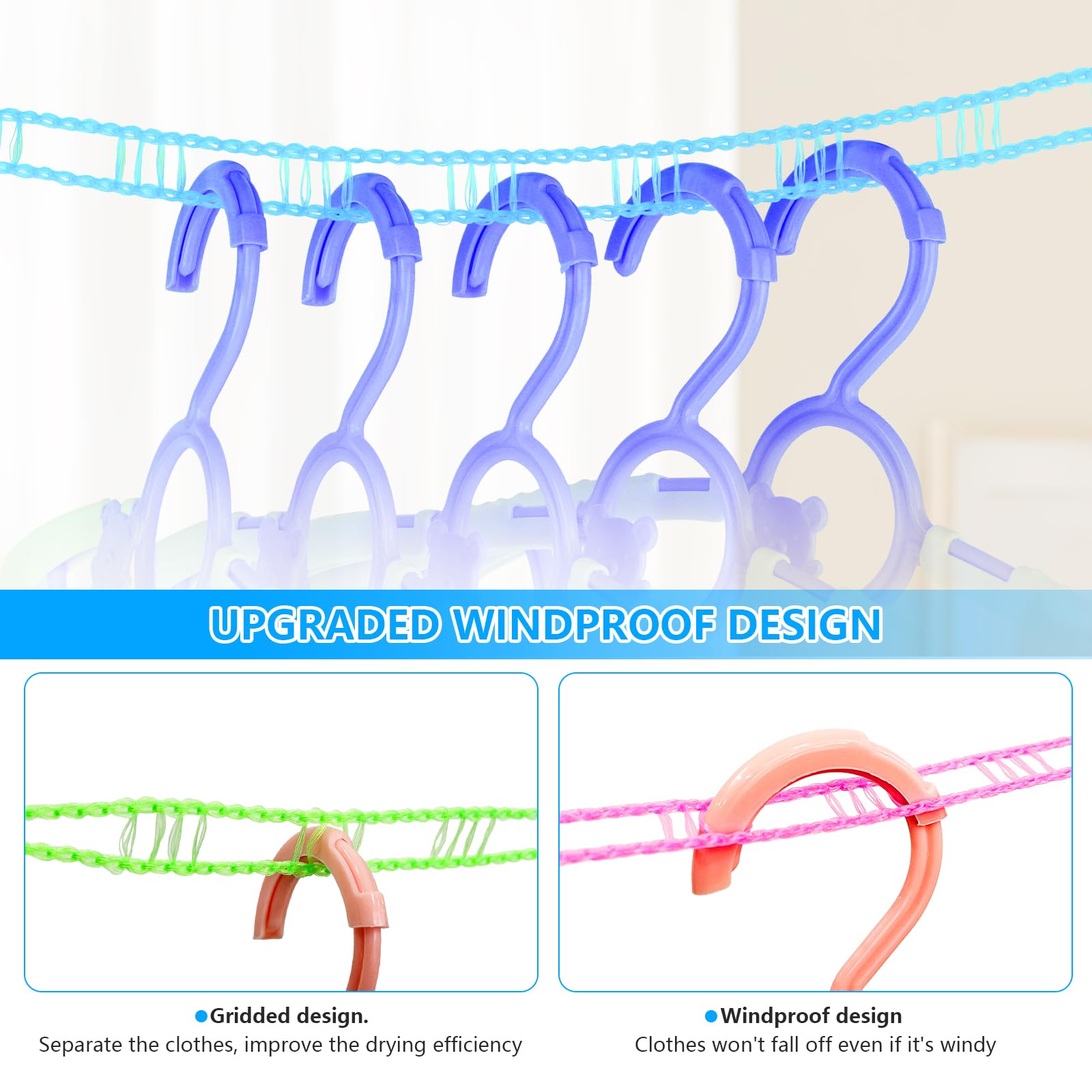 Corde Linge Antidérapante Corde à Linge 8m Antidérapante - Corde Portable Avec Crochets Pour Extérieur Corde Linge 8m