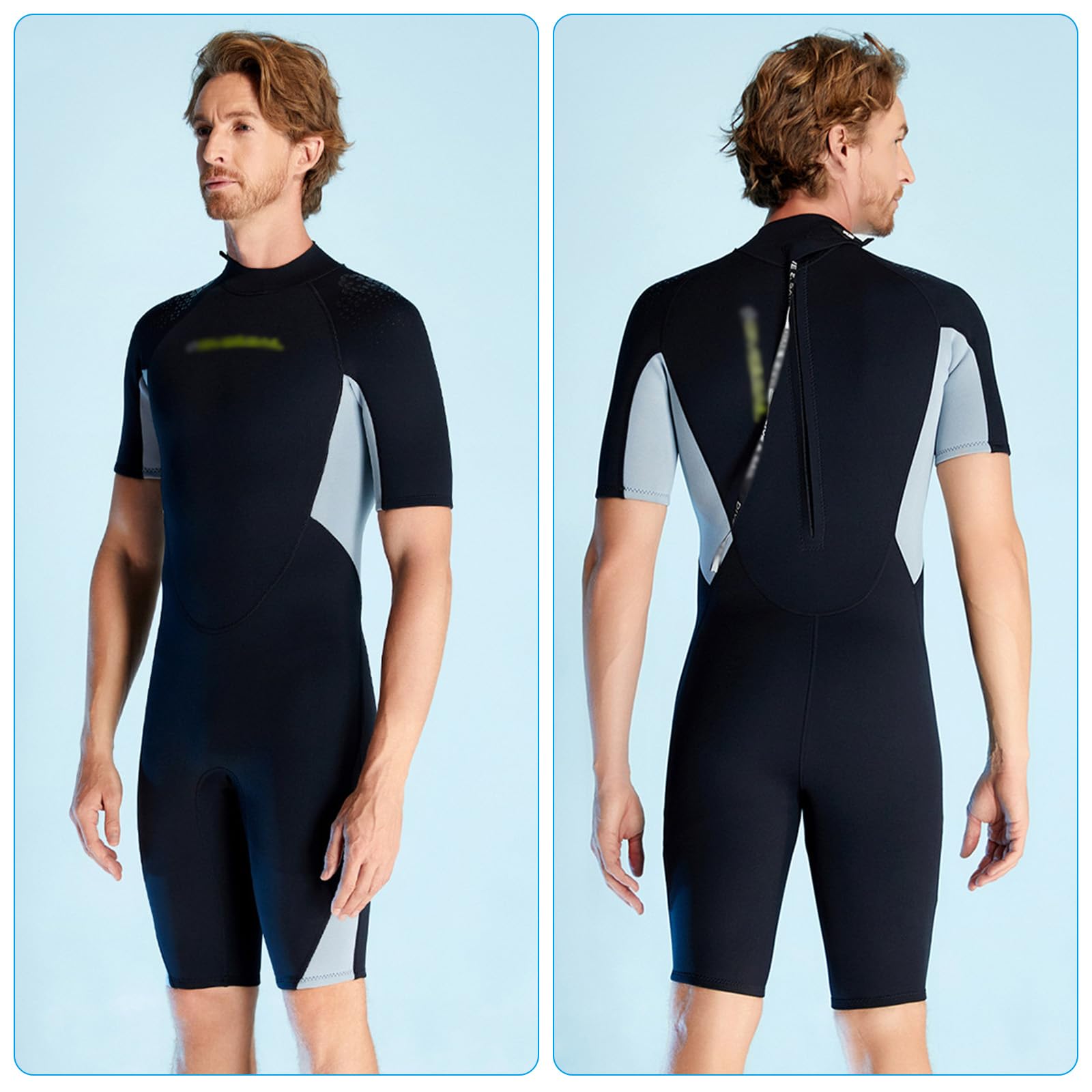 VLOBAOM Men's Shorty Wetsuit 3mm Neoprene Diving Suit Short Sleeves for Diving Snorkeling Surfing Swimming