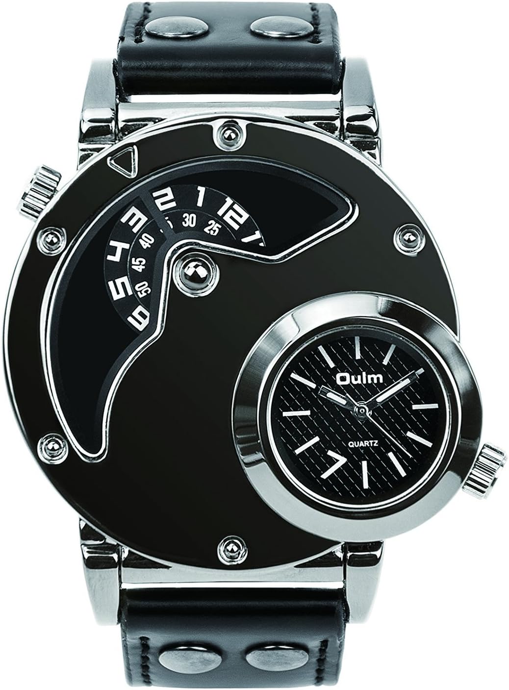 Men's Army Cool Dual Time Zones Watch Unique Analogue Quartz Large Face Dual Big Multi-Function Dial Men Fashion Dress Watches Casual Design Comfortable Resistant Wrist Watch with Black Leather Band