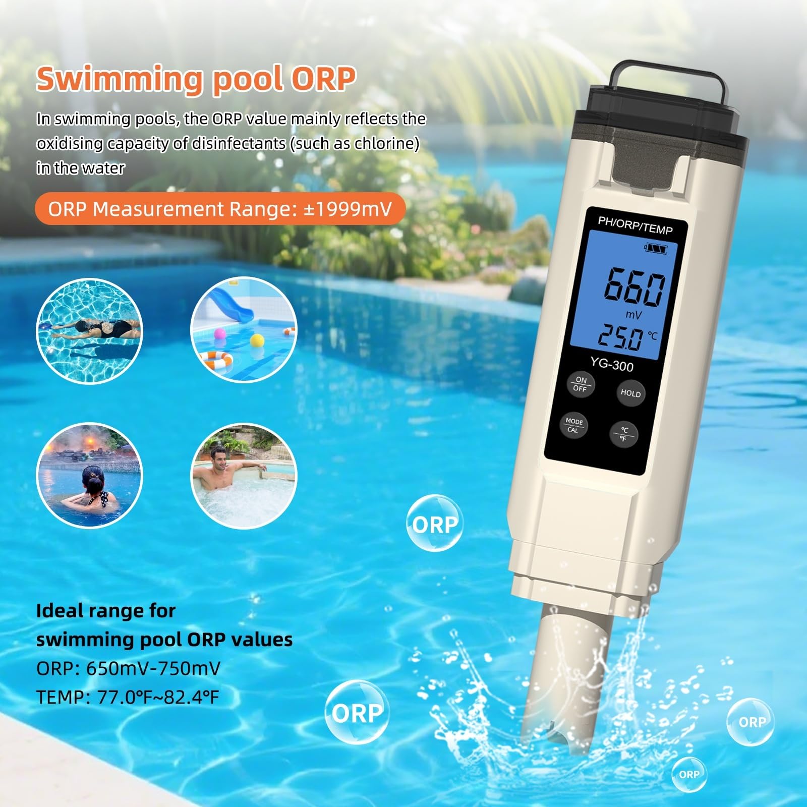 Probador de Agua, Medidor de pH Digital con retroiluminación, for Piscina, Acuario, hidroponía y Agua Potable.