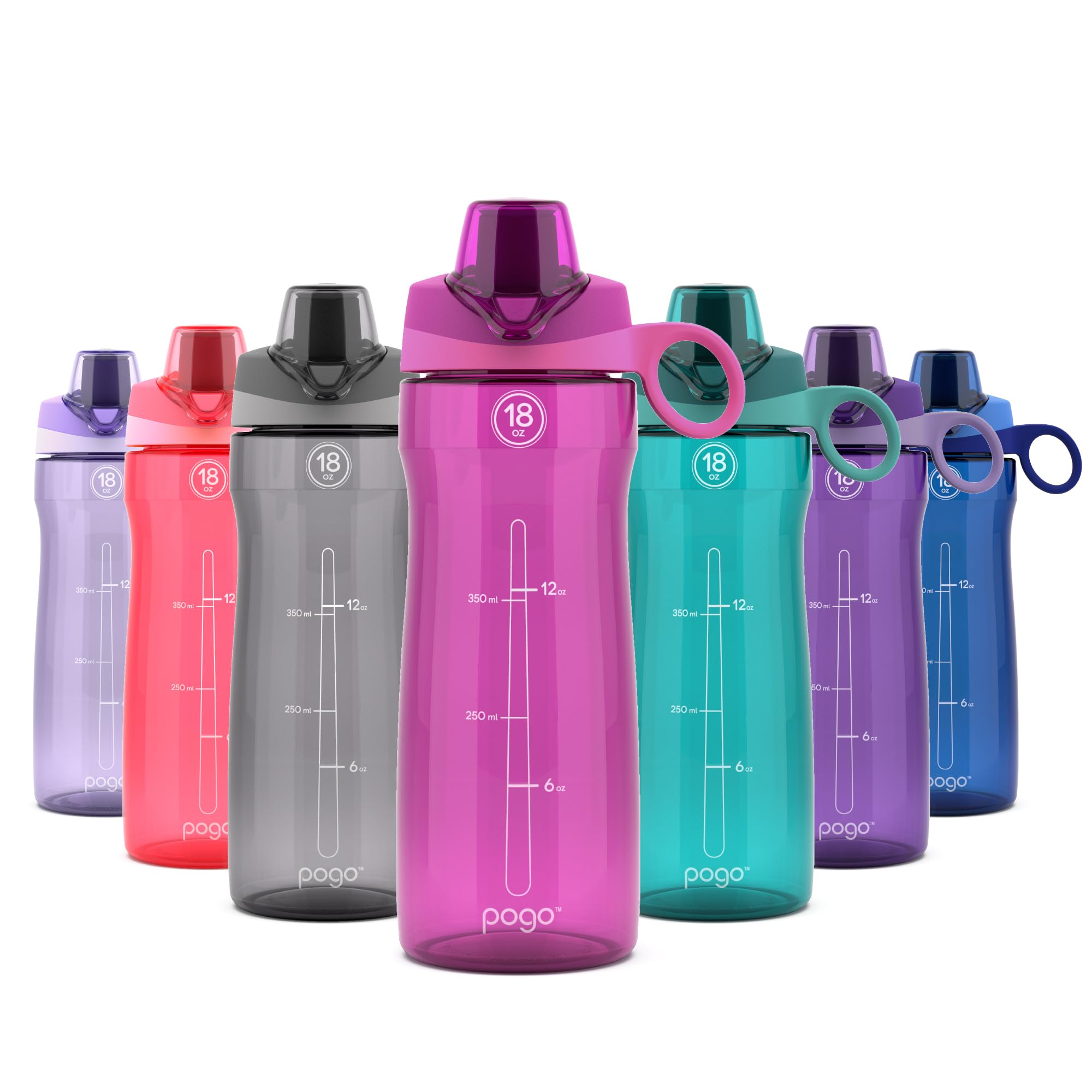 Pogo BPA-Free Plastic Water Bottle with Chug Lid, Fuchsia, 18 oz.