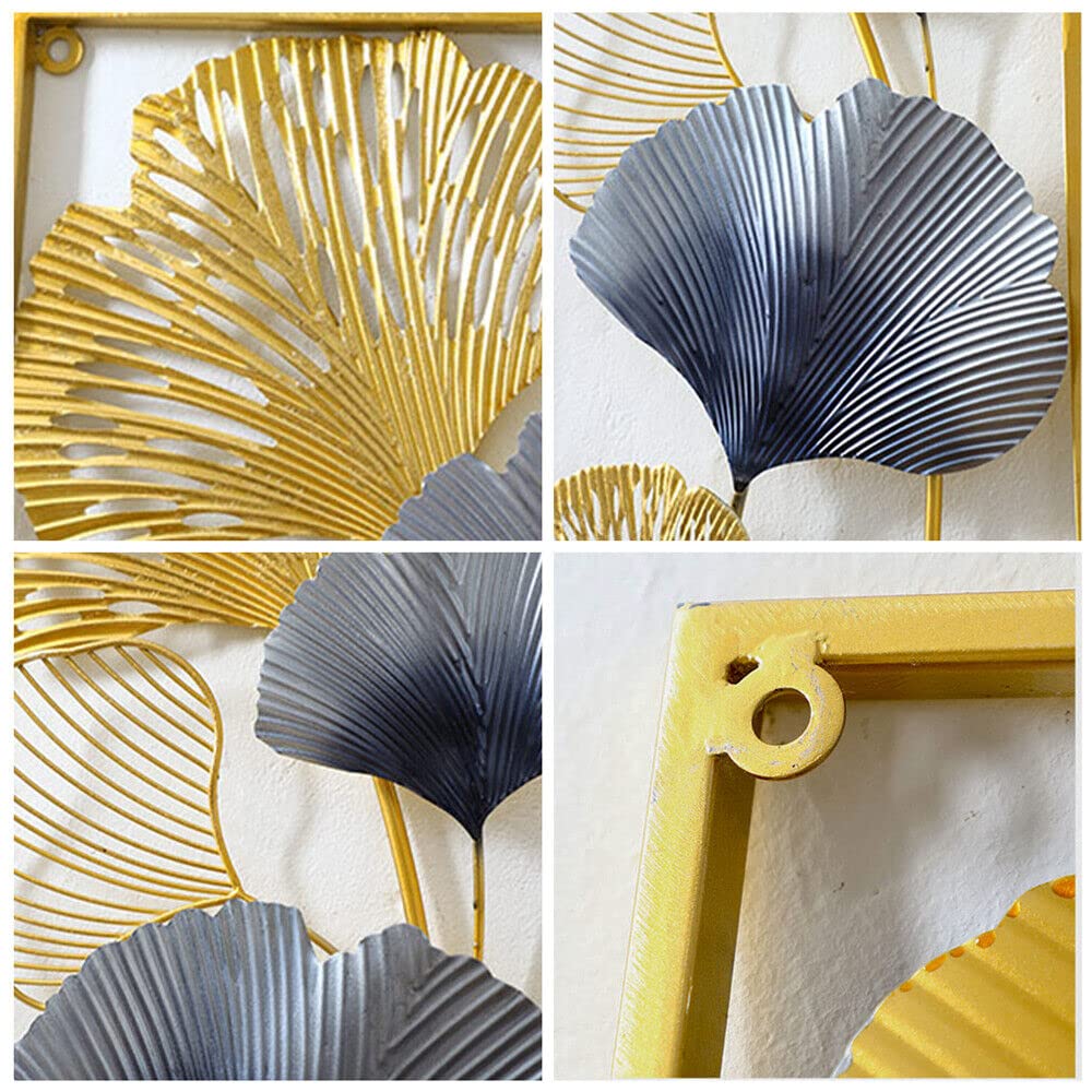 Xilinjyao Ginkgo Lot de 2 sculptures murales modernes en métal Motif feuilles 85 x 31 cm Pour la maison, le salon, la chambre à coucher, la salle à manger
