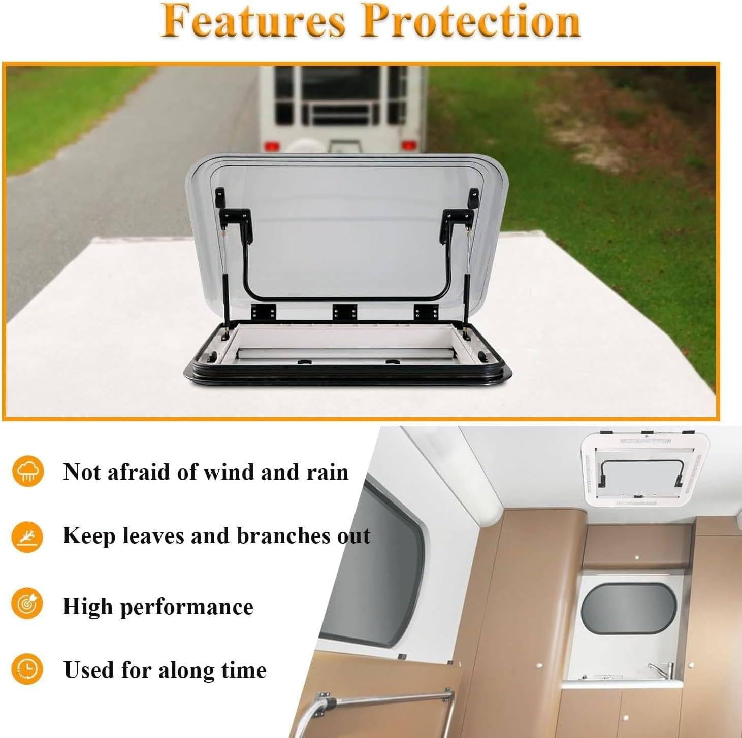 Oblò di Ventilazione per Tetto di Camper, 50/70/80 x 50 cm, Compatibile con oblò per finestre del Tetto di Camper e roulotte con Luce LED, oblò in Lega di Alluminio. 50 * 50cm