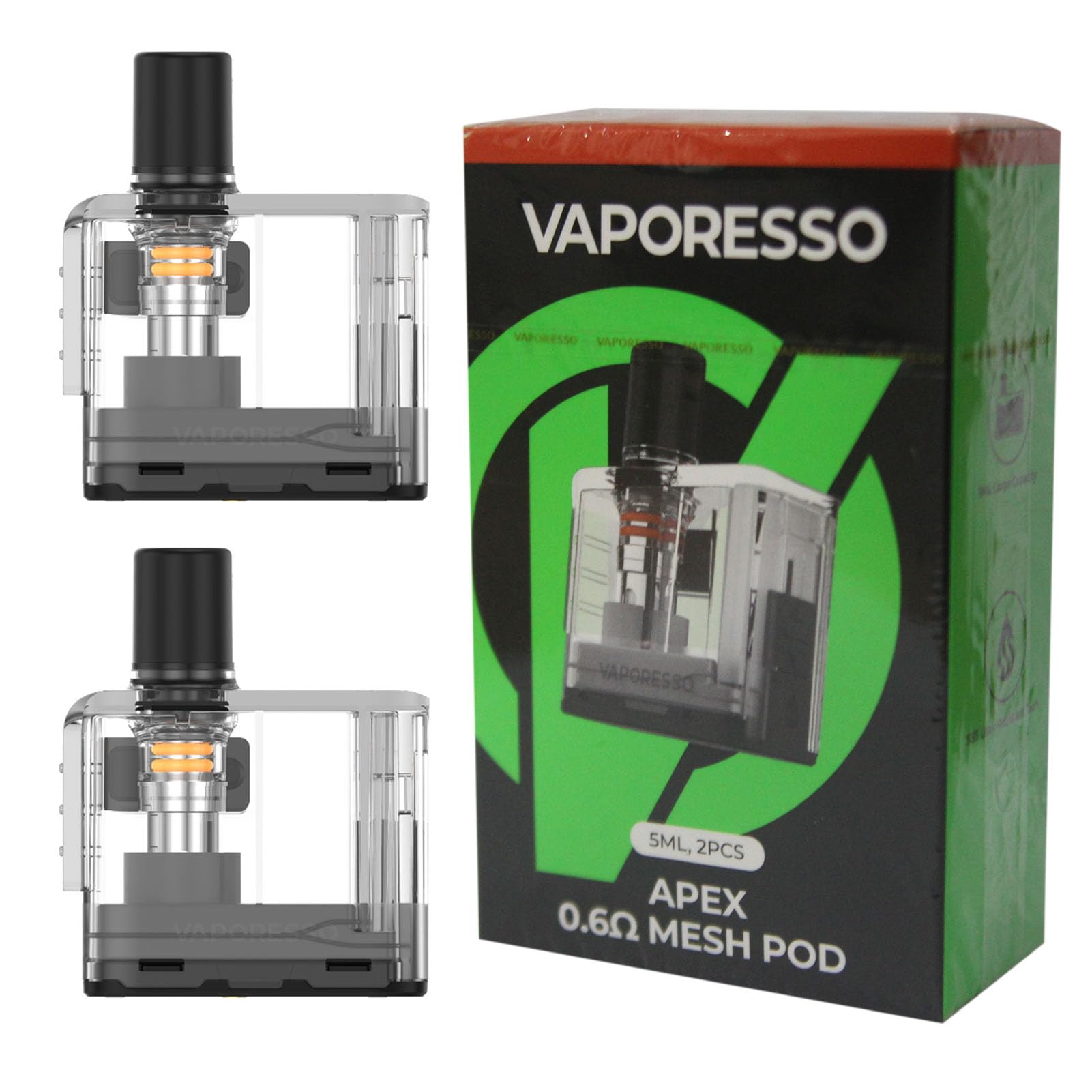 Vaporesso APEX 0,6Ω Mesh Cartridge (5-25 W, 20W consigliati) - Cartuccia  Pod da 5 ml con ricarica laterale per Kit Vaporesso (2 pezzi)