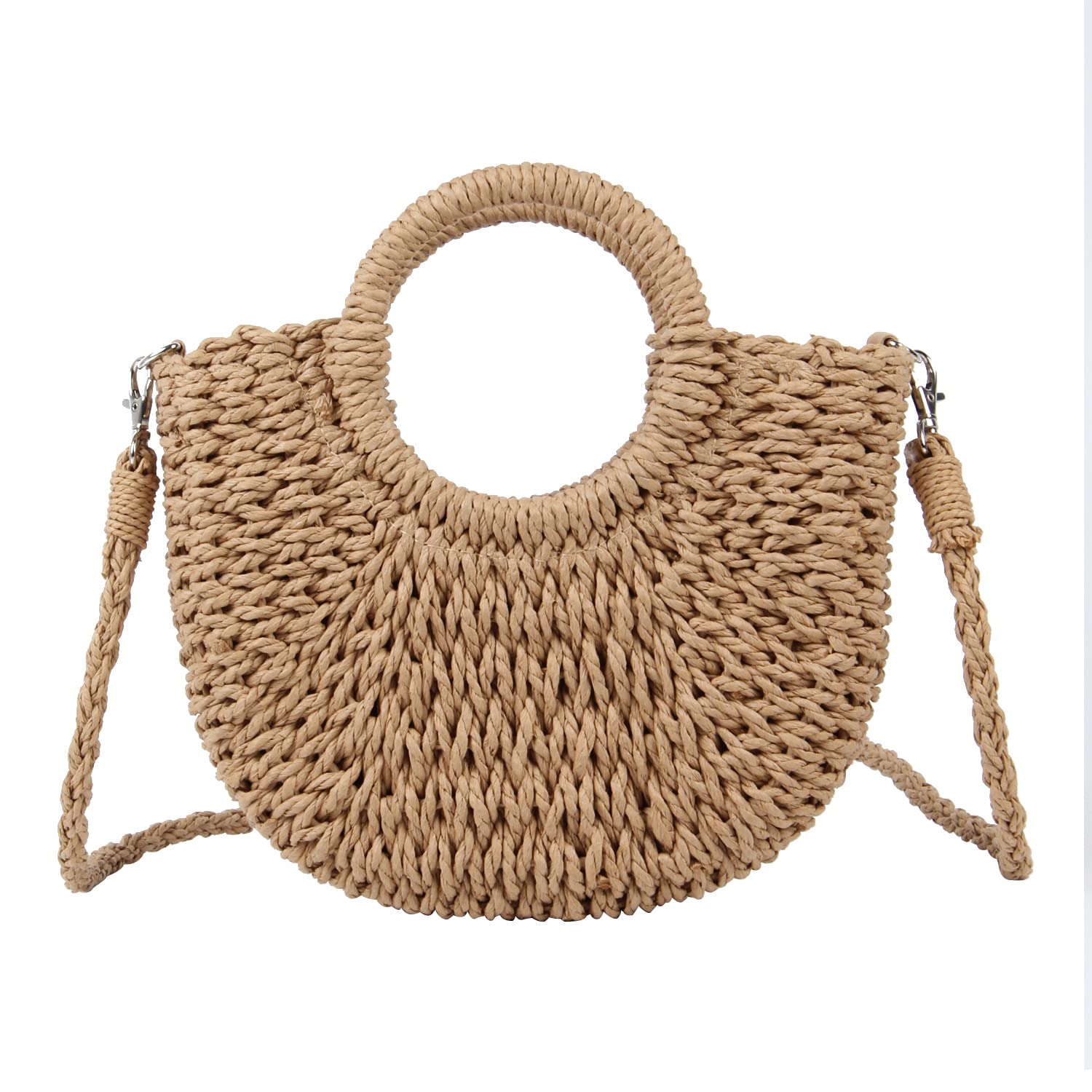 Borsa da spiaggia da donna in paglia Borsa a mano Hobo con manico rotondo Borse estive intrecciate a mano Borsa piccola con cinturini
