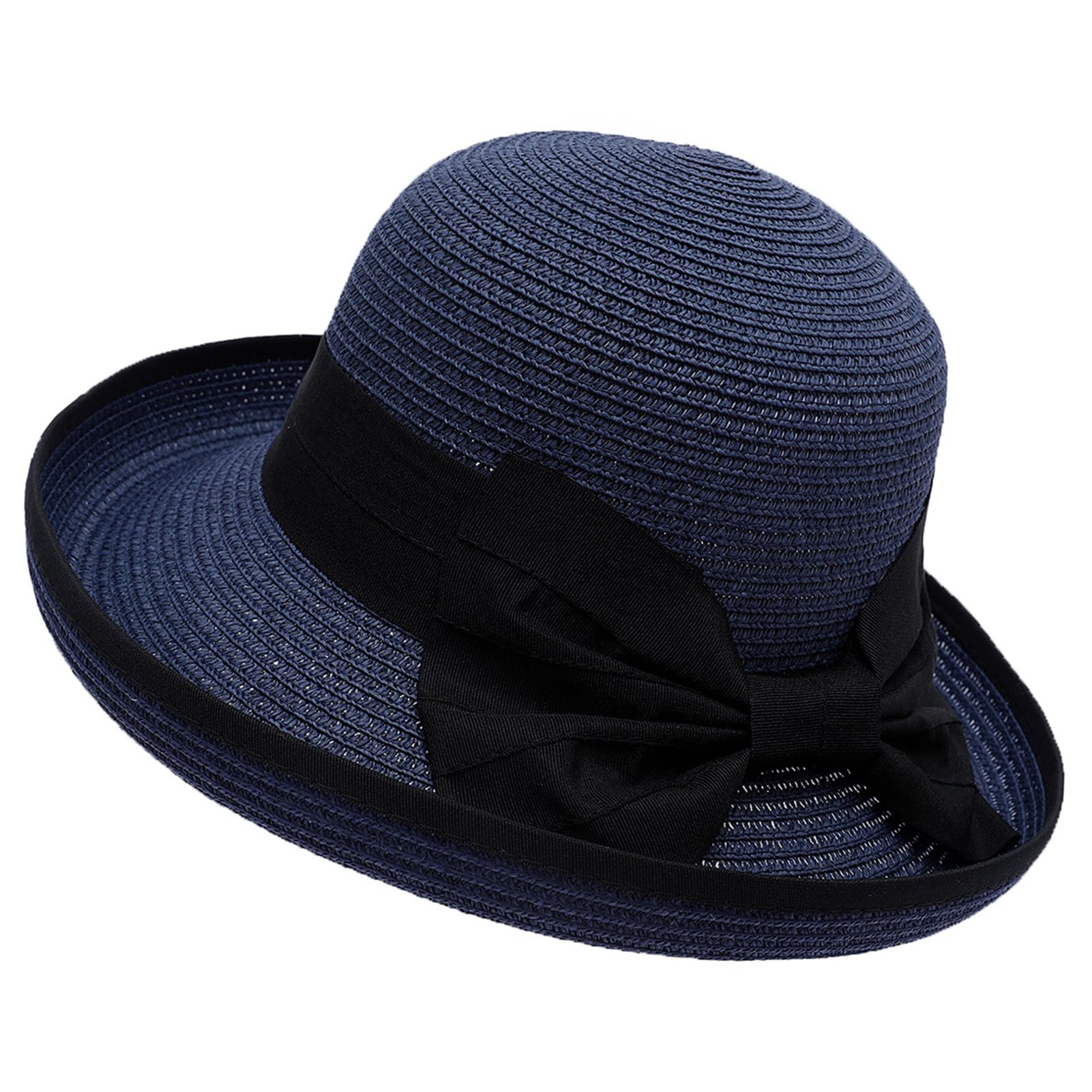 HEYANN Sombreros de paja para el verano para mujer, sombrero de paja con lazo, plegable, ala enrollable, sombrero de verano elegante para mujer, sombrero de lazo para viajes, vacaciones