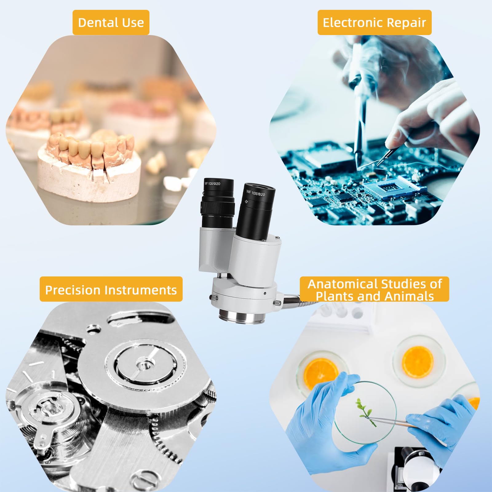 Microscopio dental con luz LED – estereomicroscopios 360 revoluciona 8X aumento binocular estéreo microscopio dental binocular para reparación electrónica con anillo fluorescente de 8 W
