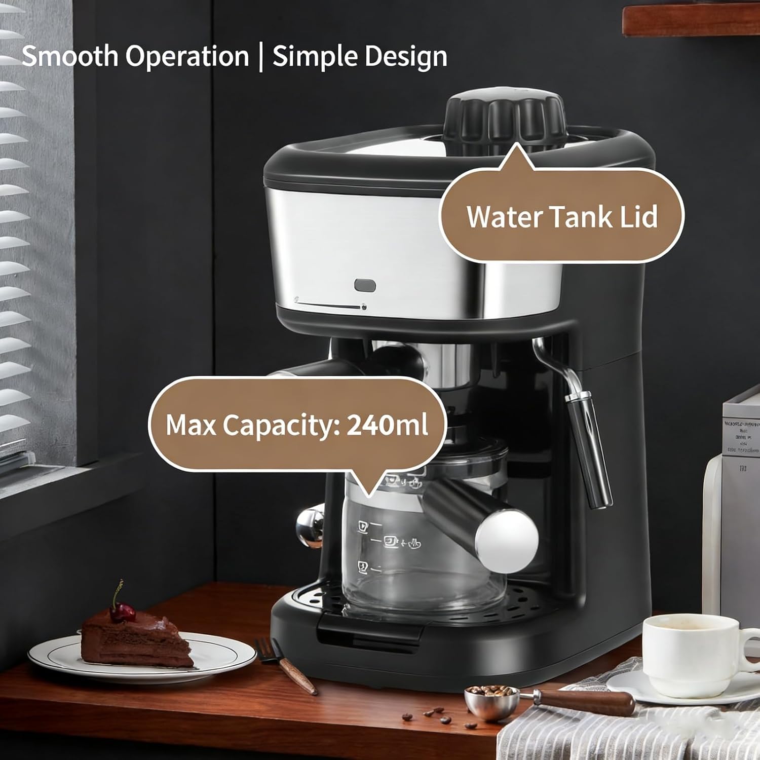 Semi-Auto Espresso Machine with Milk Frother & Coffee Maker, 900W 3.5 Bar Pump, Auto Pressure Relief, Removable Drip Tray, Coffee Machine for Latte Cappuccino