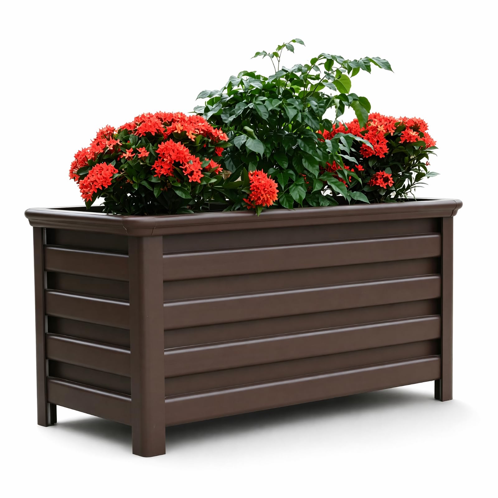 WENGPUREN Aluminum Planter Box for Outdoor Plants, Large Rectangular Planter, Modern Metal Planter Box for Patio Garden Deck Balcony, Premium Rustproof Outdoor Planter, Brown 23.6 * 15.7 * 15.7in