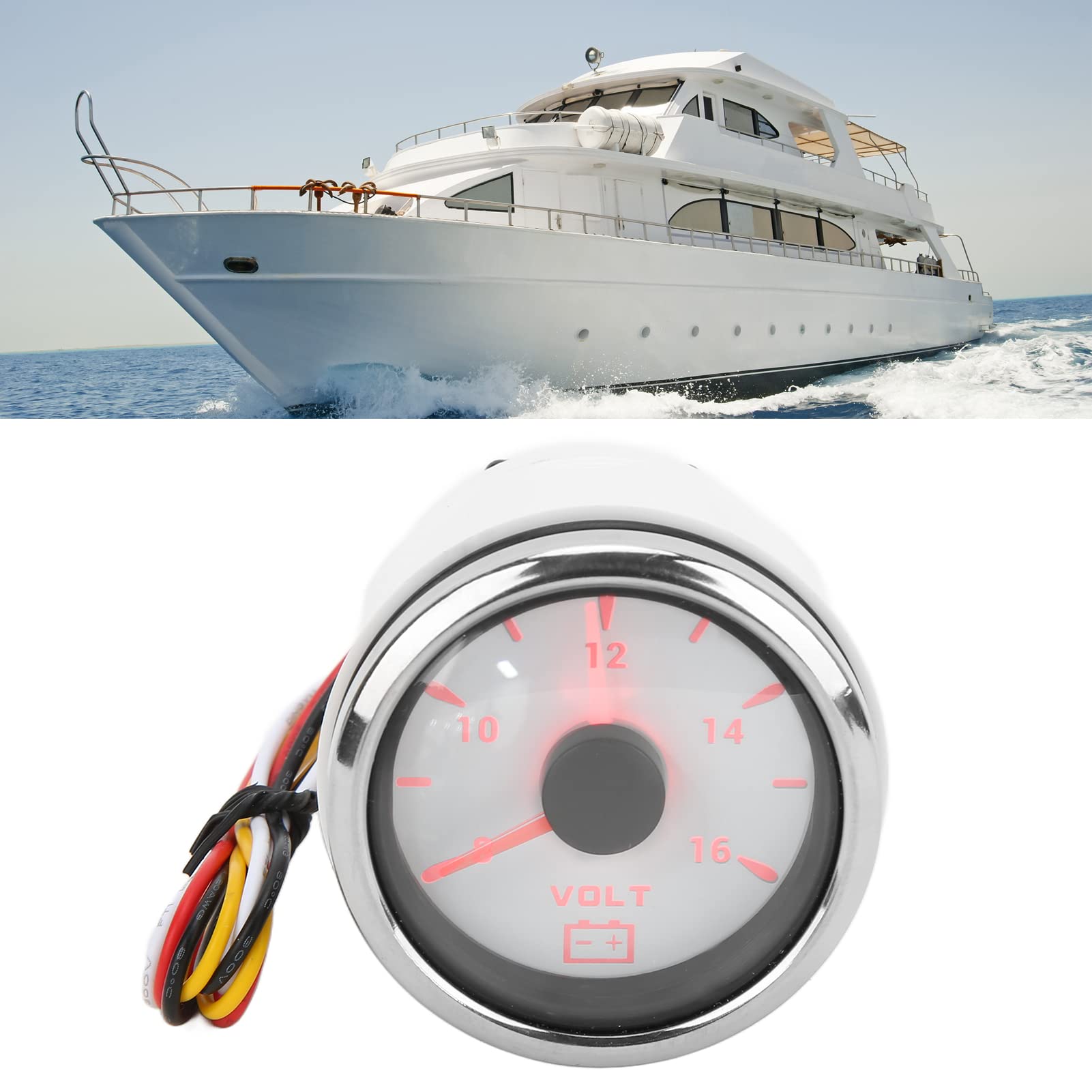 Voltmètre pour bateau - 7 couleurs - Rétroéclairage - 52 mm - Jauge de tension pour enfants de marine - IP67 - Étanche - Pour véhicules récréatifs (blanc)