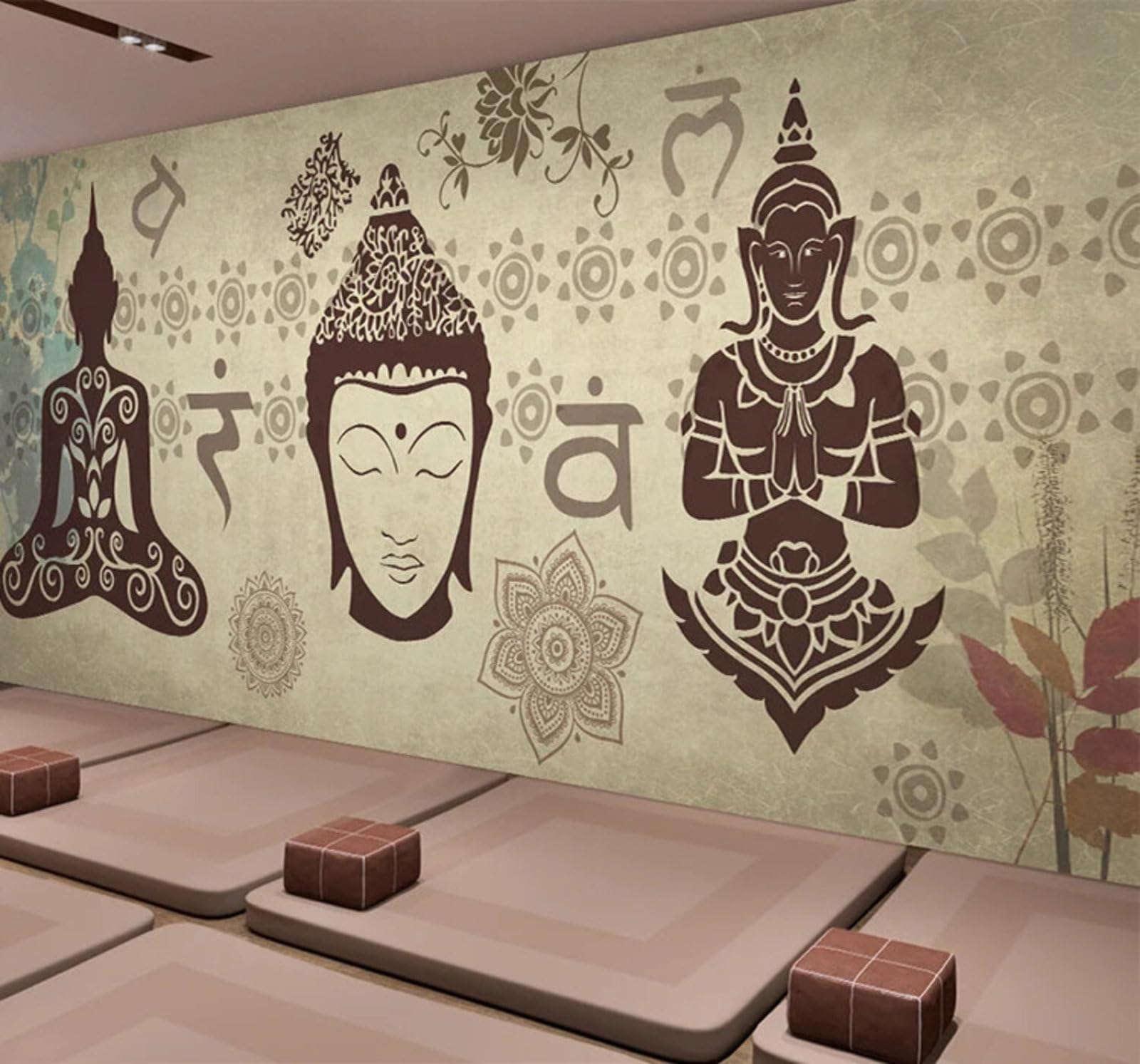 Wallpaper-3D-Xlm 250Cm×170Cm(B×H) Retro Hand Drawn Thailand Yoga Style 3D Wallpaper Easy Install Feature Office Living Room Sofa Bedroom Tv Background Wall Decoration-250Cm×170Cm