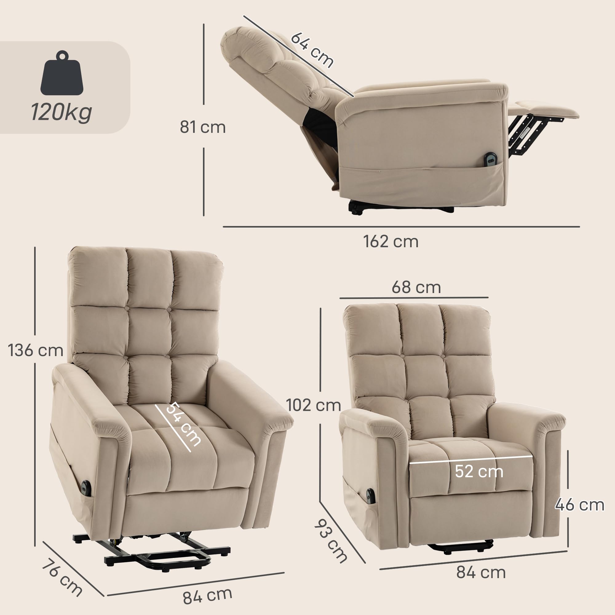 HOMCOM Fauteuil Releveur Électrique Dossier Inclinable Marron