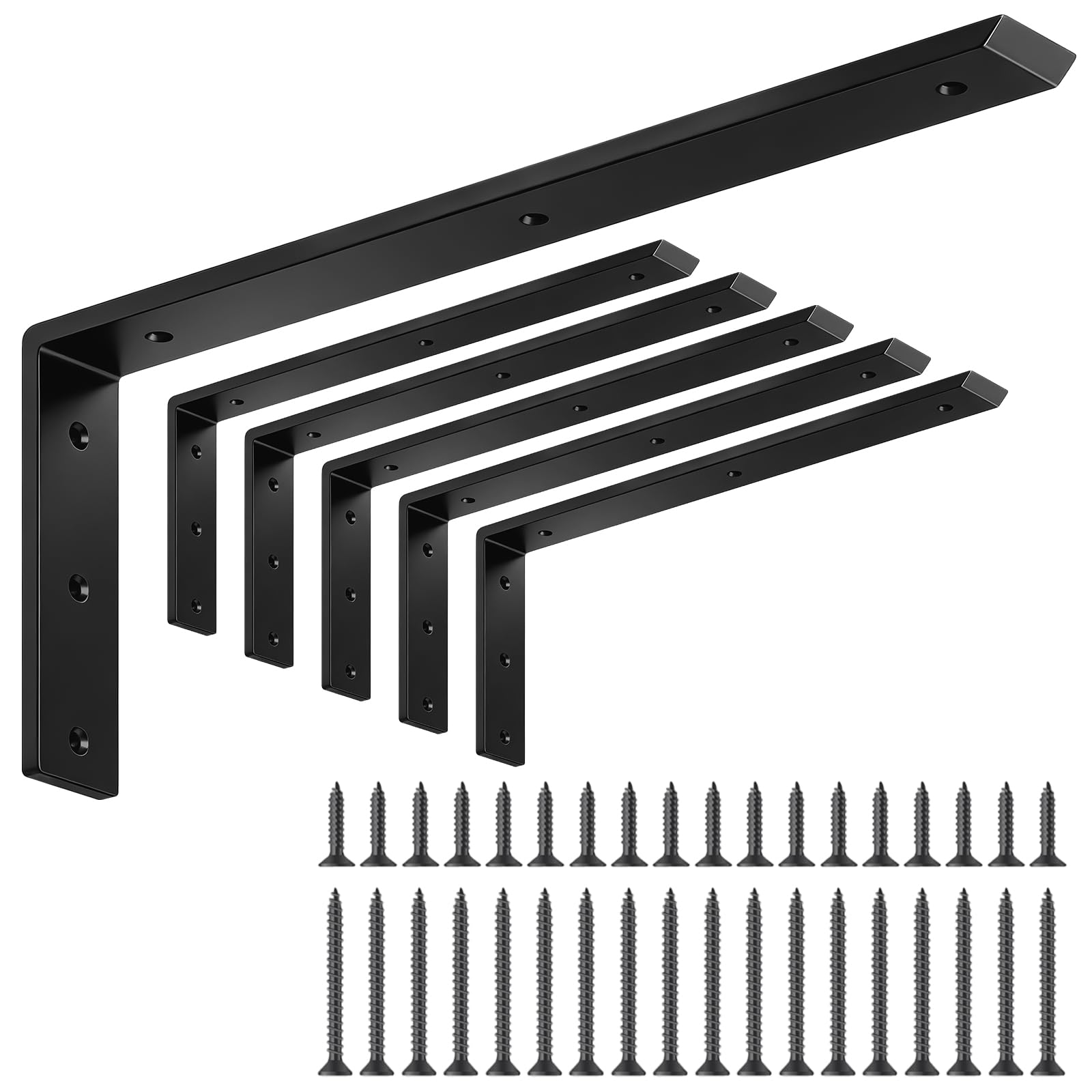 LSK 6PCS Countertop Bracket, L 16"×H 6", Heavy Duty Shelf Bracket, Black