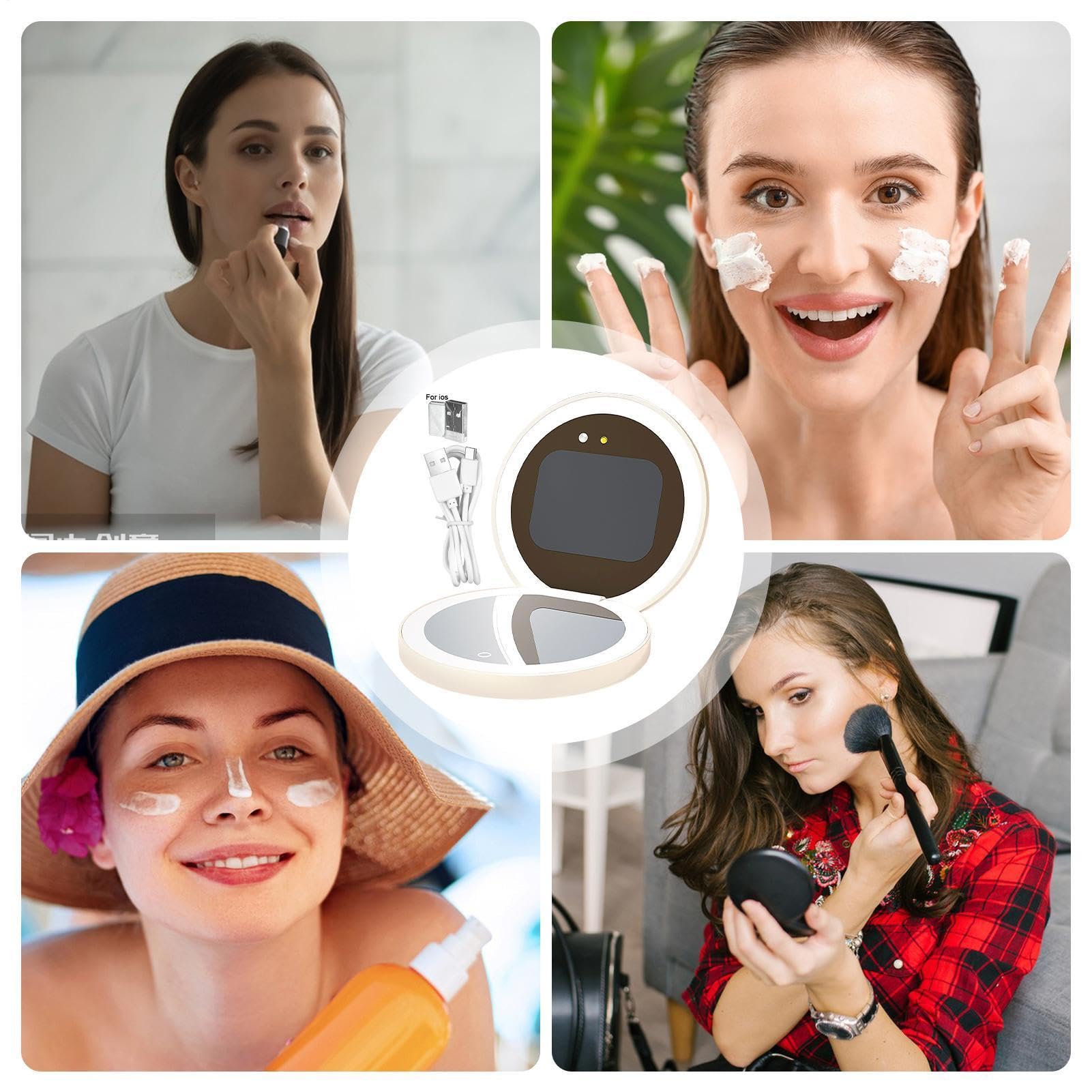 UV Spiegel Für Sonnencreme Test Sonnenschutz Test Zubehör Mit LED Licht | Tragbarer Make-Up-Spiegel Für Mädchen, Damen, Mütter, Salon, Zuhause, Reise, Badezimmer, Schminktisch, Auto, Büro und