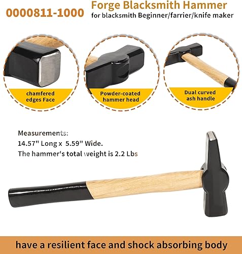 Miniatura 4 de 1.1 libras 0004930-300 Blacksmiths - mandíbulas planas, pinza de pinza de 2 libras, 000811-1000 Hammer Blacksmith juego de herramientas de fragua