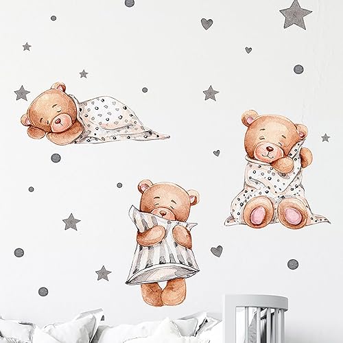 Miniatura 2 de Calcomanías de pared de oso lindo, calcomanías de pared para habitación del bebé, papel tapiz de vinilo de estrella DIY, decoración de pared