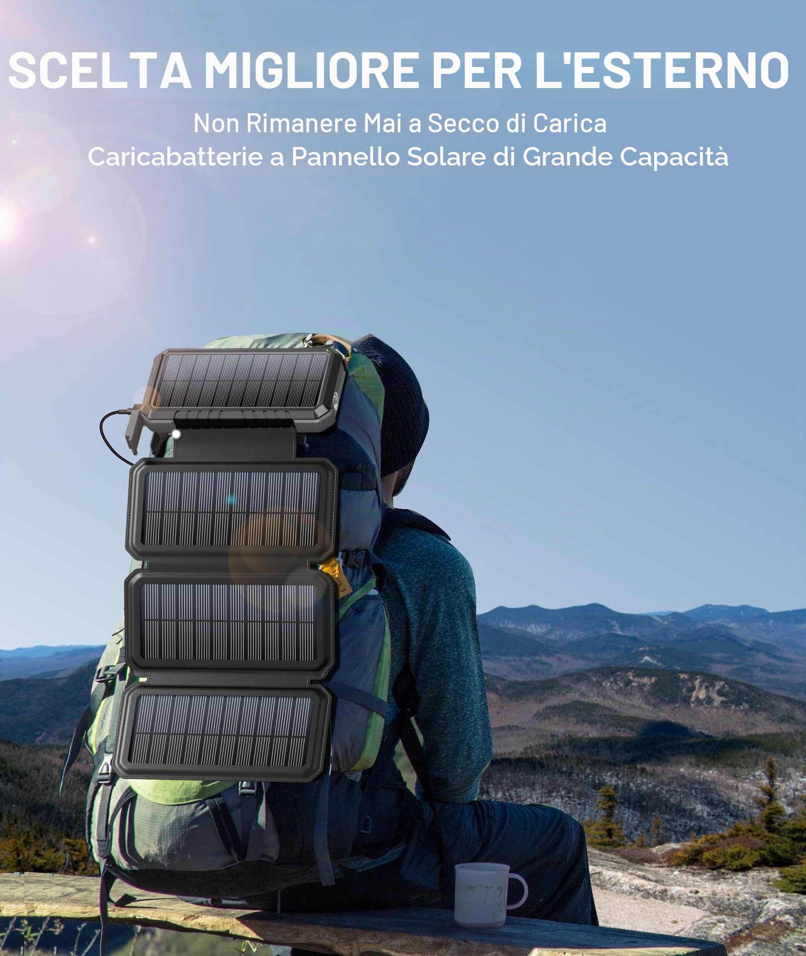 BLAVOR Power bank solare per cellulari 20000mAh Caricabatterie solare portatile da esterno con pannelli solari pieghevoli PD 18W Ricarica rapida Banche di alimentazione per cellulari USB