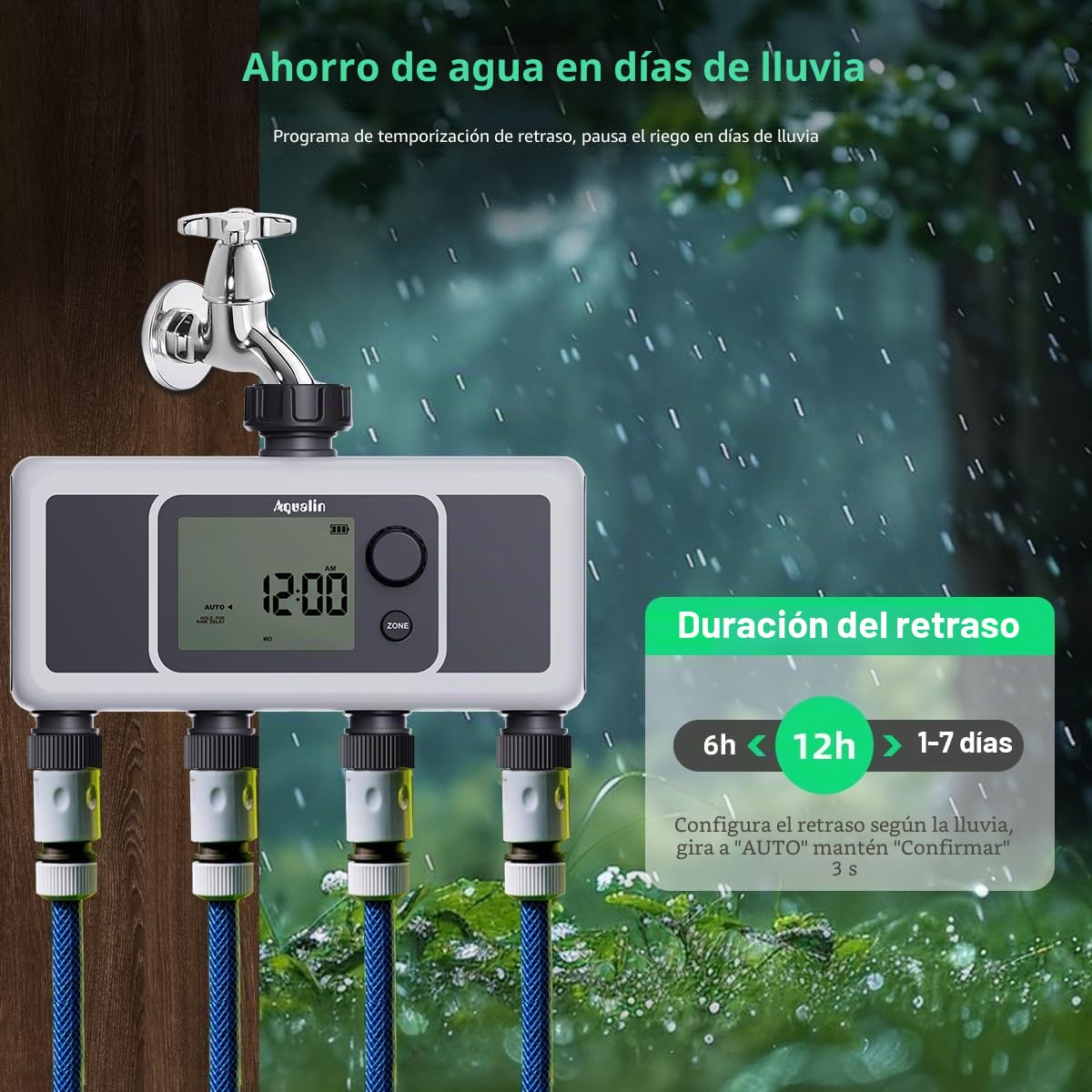 Temporizador de Agua de 4 Salidas, Temporizador automático de riego de Manguera de riego de 4 Zonas, Controlador programable de Sistemas de riego de jardín