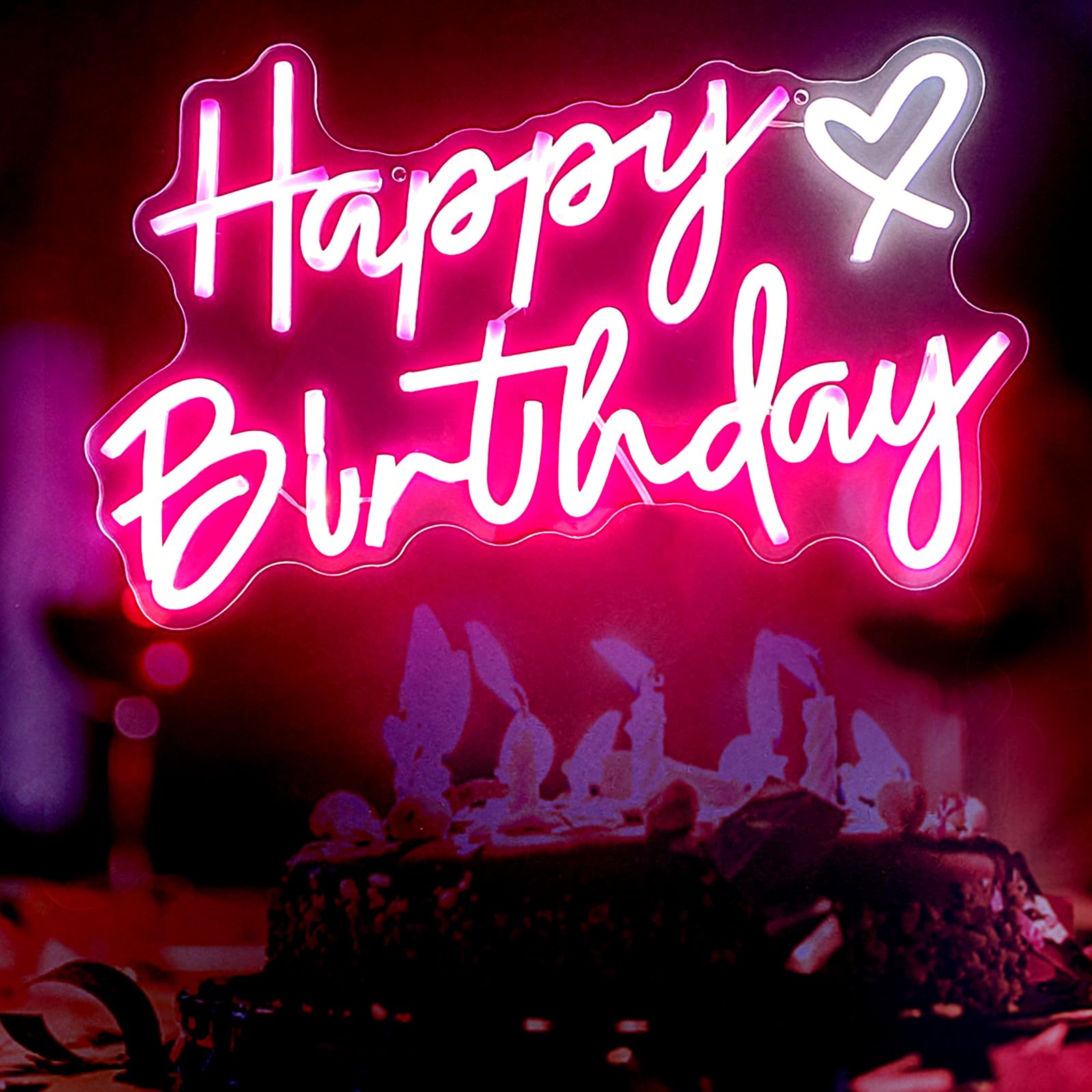Large Happy Birthday Neon Sign,Led Signs for Wall Decor, Light Up Signs for Wall Decor,Birthday Party Lights for Backdrop with USB Powered Pink Color,16.5''x 12''