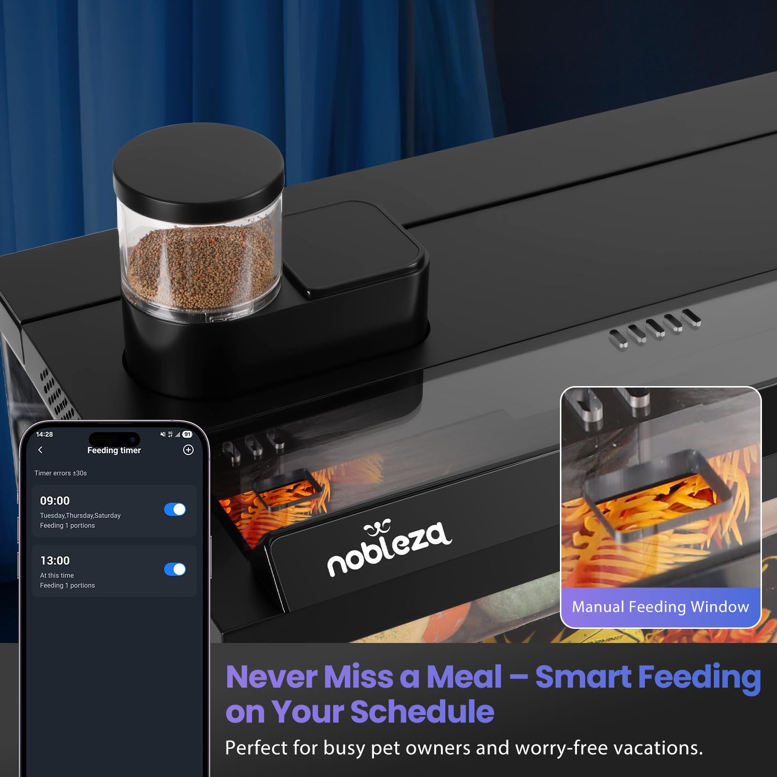 Nobleza Acquario Smart 30L, Set Completo WiFi con App e Cambio Acqua Rapido | Vasca da 30L in vetro ultra-chiaro con controllo smart, pompa a 3 stadi, mangiatoia automatica e luci a 6 modalità per uffici