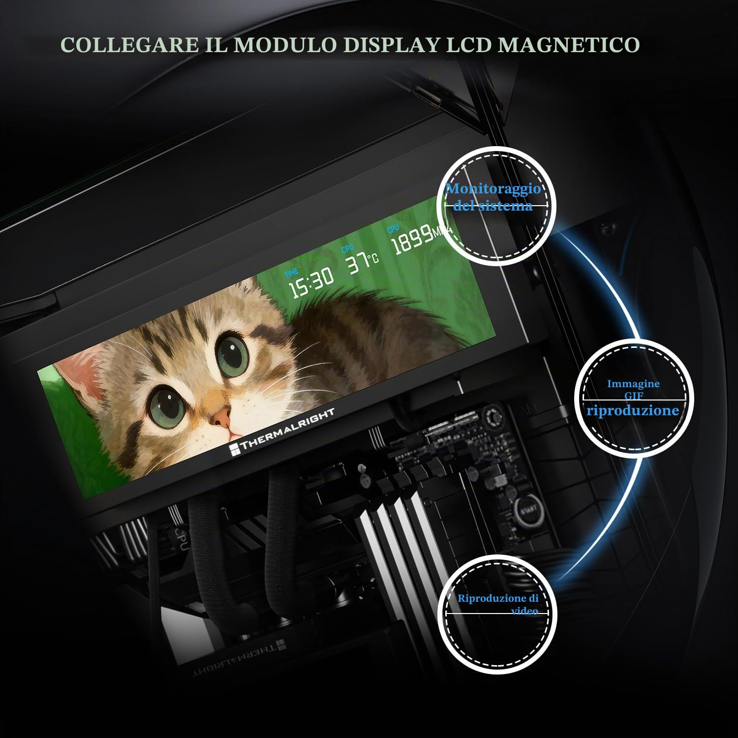 TR Trofeo Vision 9.16 LCD nero, risoluzione 1920x480, supporta la commutazione tra più immagini/video dinamici, schermo magnetico da 9,16 pollici, personalizzazione di immagini/video visualizzati