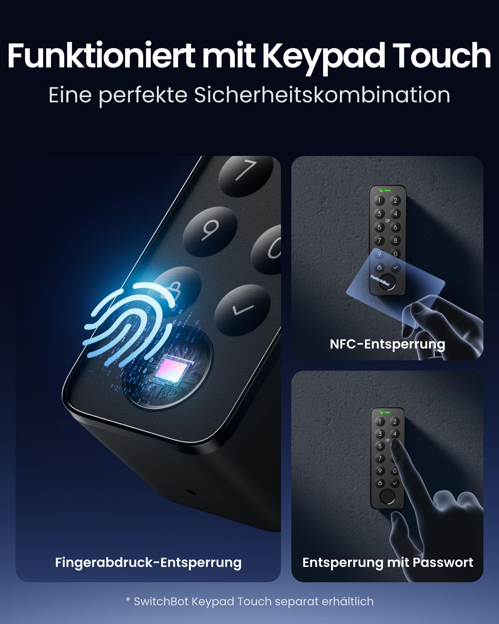 SwitchBot WLAN Smart Lock Pro mit Touchscreen-Tastatur, Matter Over WiFi, Elektronisches Türschloss Mit Aufladbarem Akku, Türöffner per App, Fingerprint, Code, Alexa, Google, unterstützt Apple Home