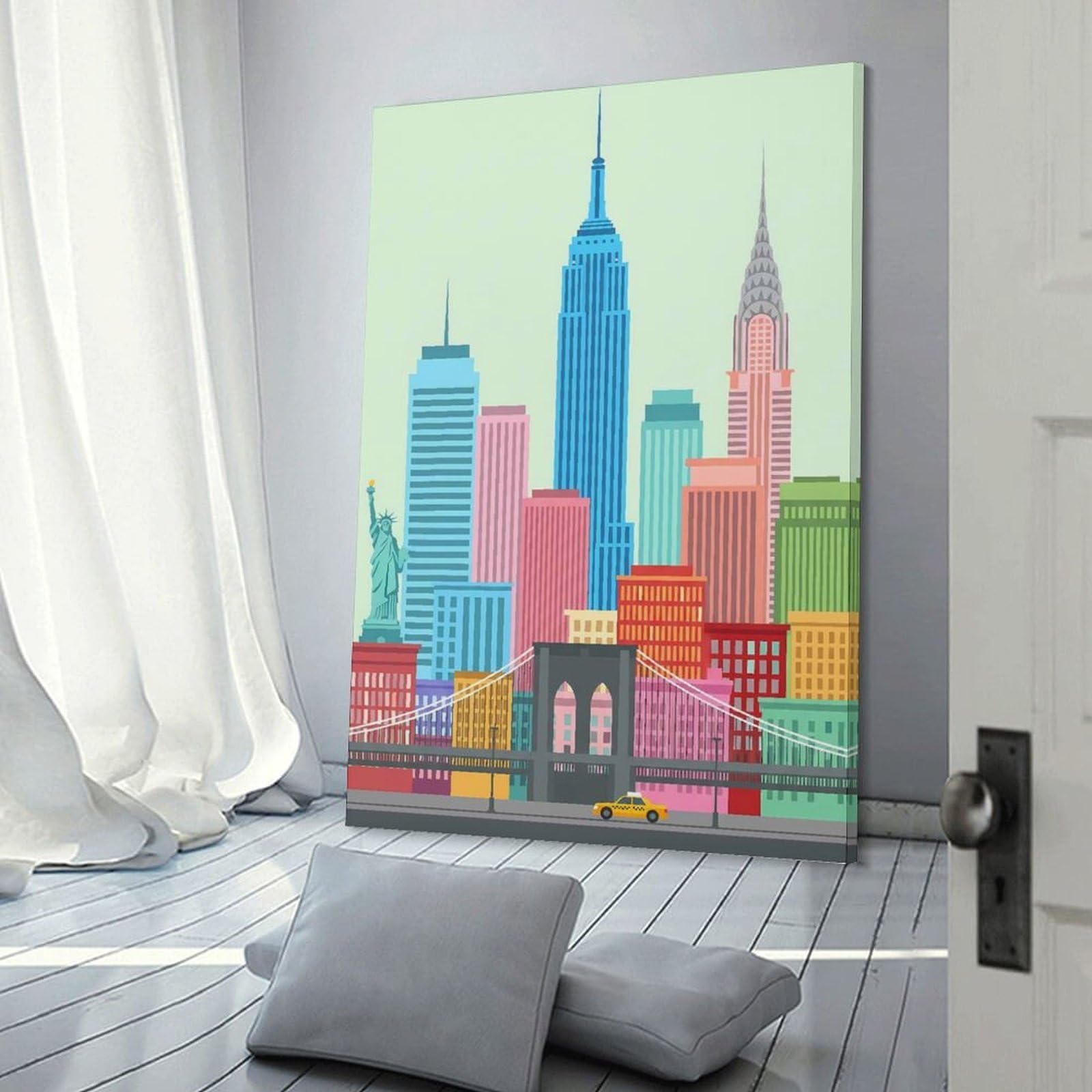 Junmoney Frame-Style-8 New York City Skyline (2) Decorative Wall Artwork, 12X18inch(30X45cm), For Living Spaces, Bedrooms Or Relaxed Rooms, Modern Wall Decor For Cosy Interiors