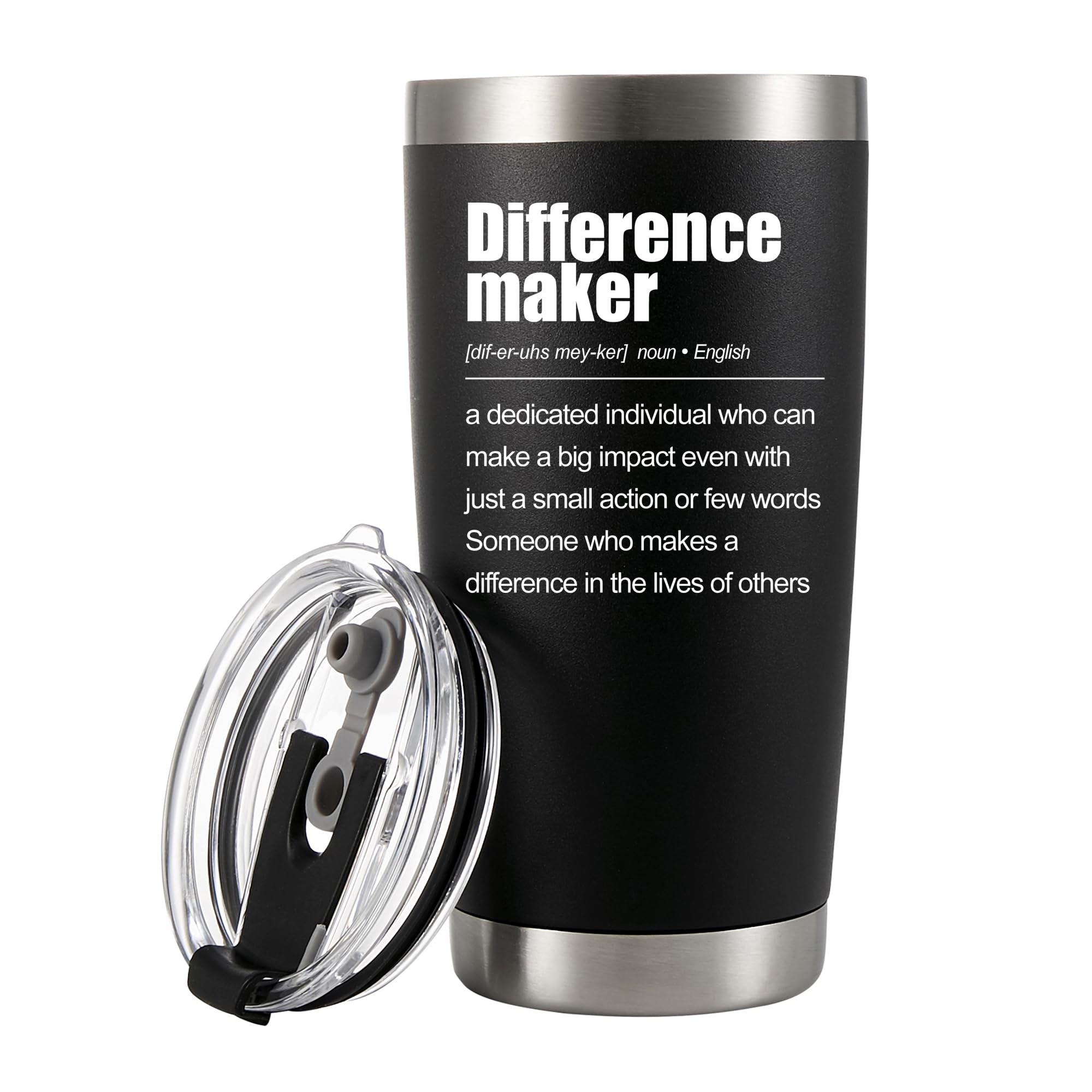 Panvola Difference Maker Definition Tumbler Inspirational Gifts for Women Men Retirement Gifts Coworker Leader Teacher Vacuum Insulated Travel Mug with Straw (Black, 20 Ounces)