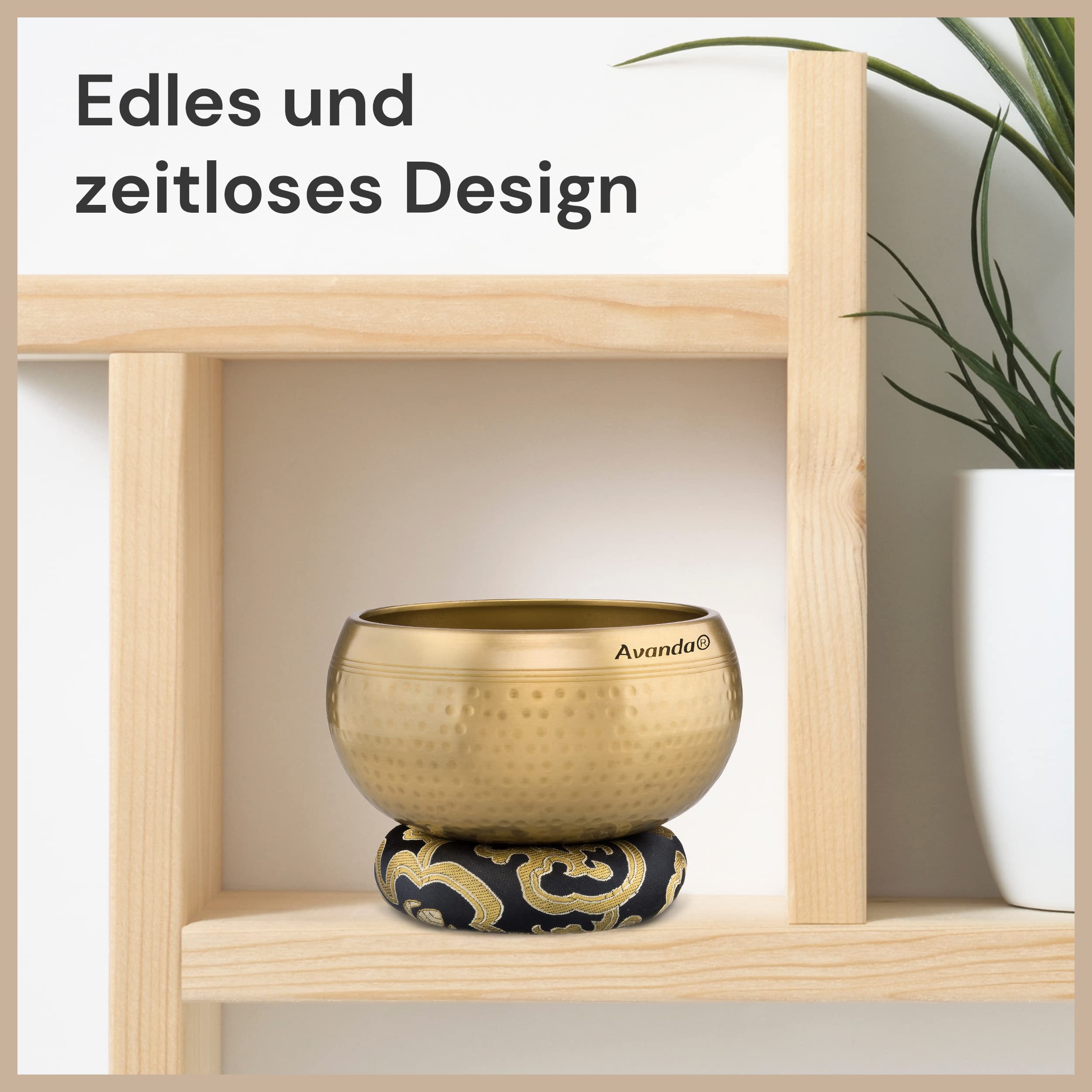 Tibetisches Klangschale-Set für Yoga, Meditation und Entspannung - gehämmerte Tibetische Klangschale Ø 10 cm, Doppel-Schlägel mit Filz und Leder, Ring-Kissen, Beutel und Anleitung