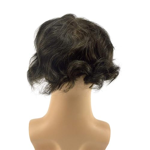 Miniatura 5 de Axowr Toupee - Cabello humano 100  europeo todo tipo de cabello humano en forma de V 8 x 10 pulgadas postizo completo de 0002in reemplazo de cabello