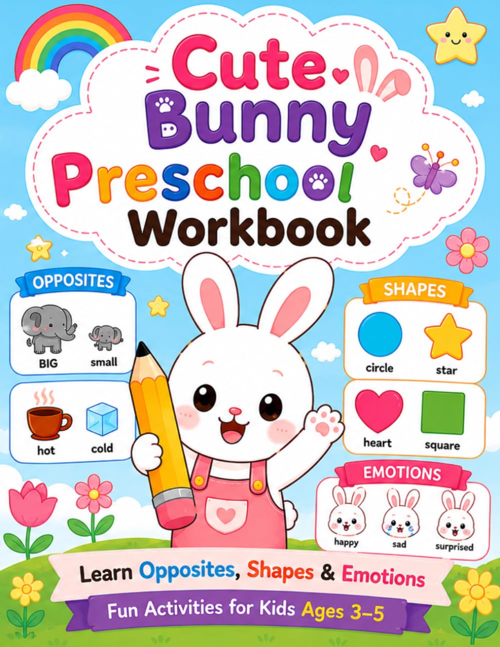 Cute Bunny Preschool Workbook: Preschool Learning Activities for Kids Ages 3–5 | Opposites, Shapes, Emotions, Tracing & Coloring (Cute Bunny Market Learning Series for Kids Ages 3–5)