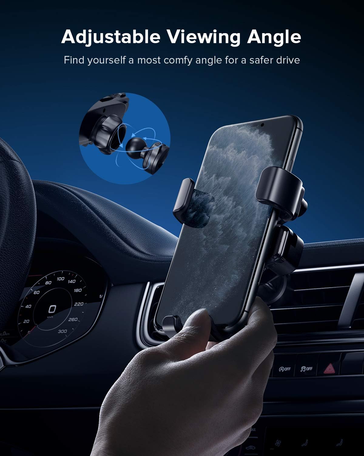 INIU Car Phone Holder, Gravity Auto Lock & Release Air Vent Phone Holder for Car, 360° One Handed Car Phone Mount Compatible with iPhone 13 12 11 Pro X 8 7 Samsung Galaxy S20 S10 Note 10 Google LG etc