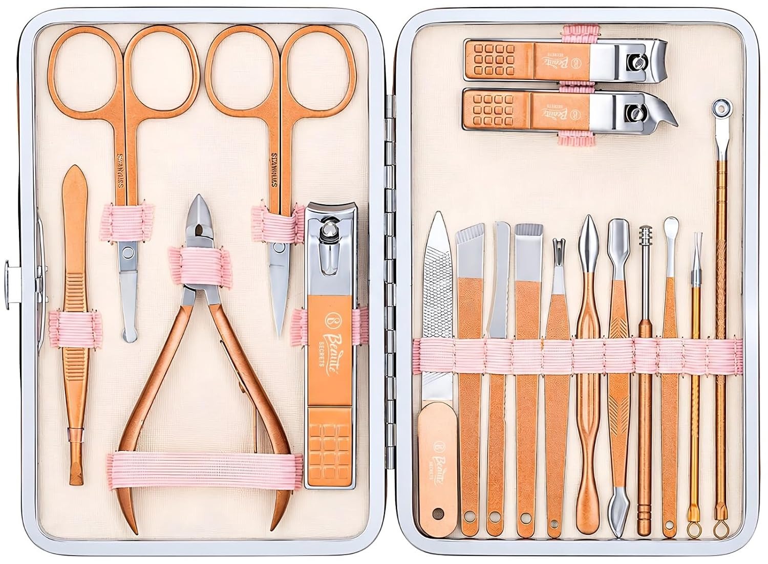 Beauté Secrets Manicure Kit, pedicure tools for feet, Nail Clipper, Manicure Pedicure kit for women and Men, 18 Pieces,Per...