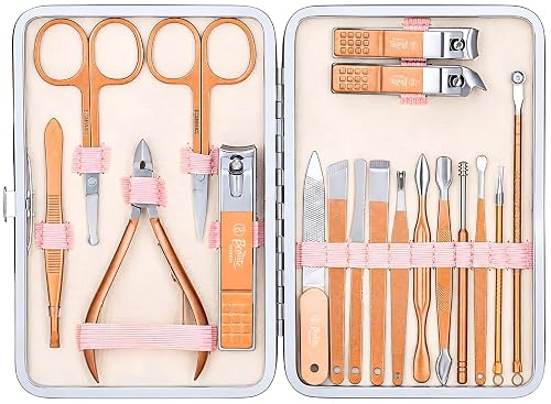 Beauté Secrets Manicure Kit, pedicure tools for feet, Nail Clipper, Manicure Pedicure kit for women and Men, 18 Pieces,Perfect Gifts for Women and Men (Rose Gold)