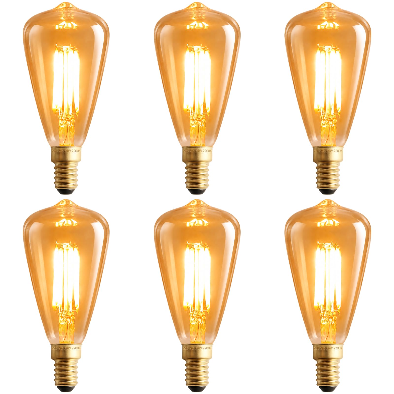 scicent 6 Pack E14 LED Light Bulbs, ST48, 4W, 2200K, Amber Glass, Warm Amber Glow, Dimmable Vintage Light Bulb, Small Screw Edison Light Bulb