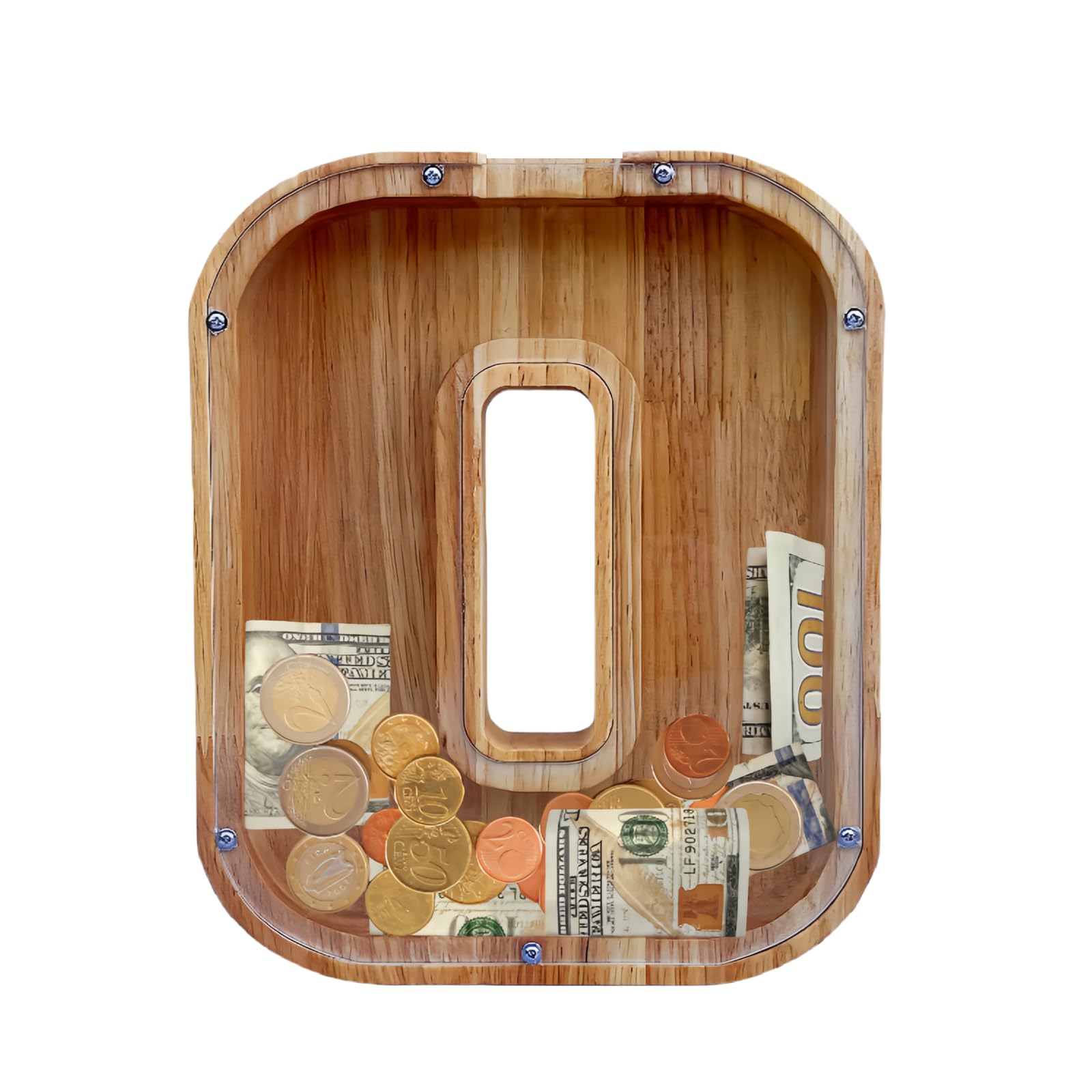 Large Piggy Bank for Kids Boys Girls, Personalized Wooden Letter Piggy Bank with Cut-Out Design, Alphabet Letter Coin Banks, Money Savings Box,