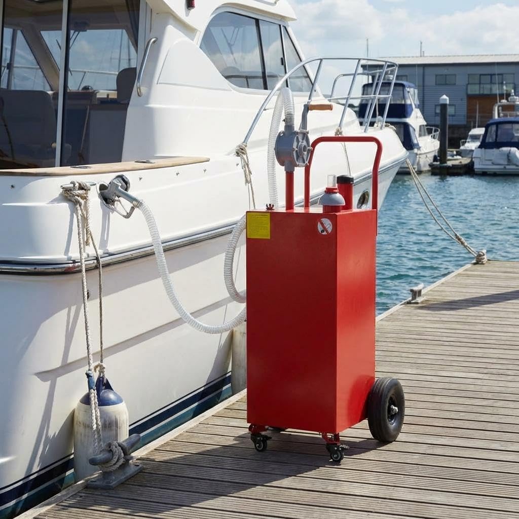 40 Gallon Fuel Caddy, Portable Gas & Diesel Storage Tank with Manual Pump, Fuel Caddy with 4 Wheels for Refueling Cars, Trucks, Lawn Mowers, ATVs, and Boats.
