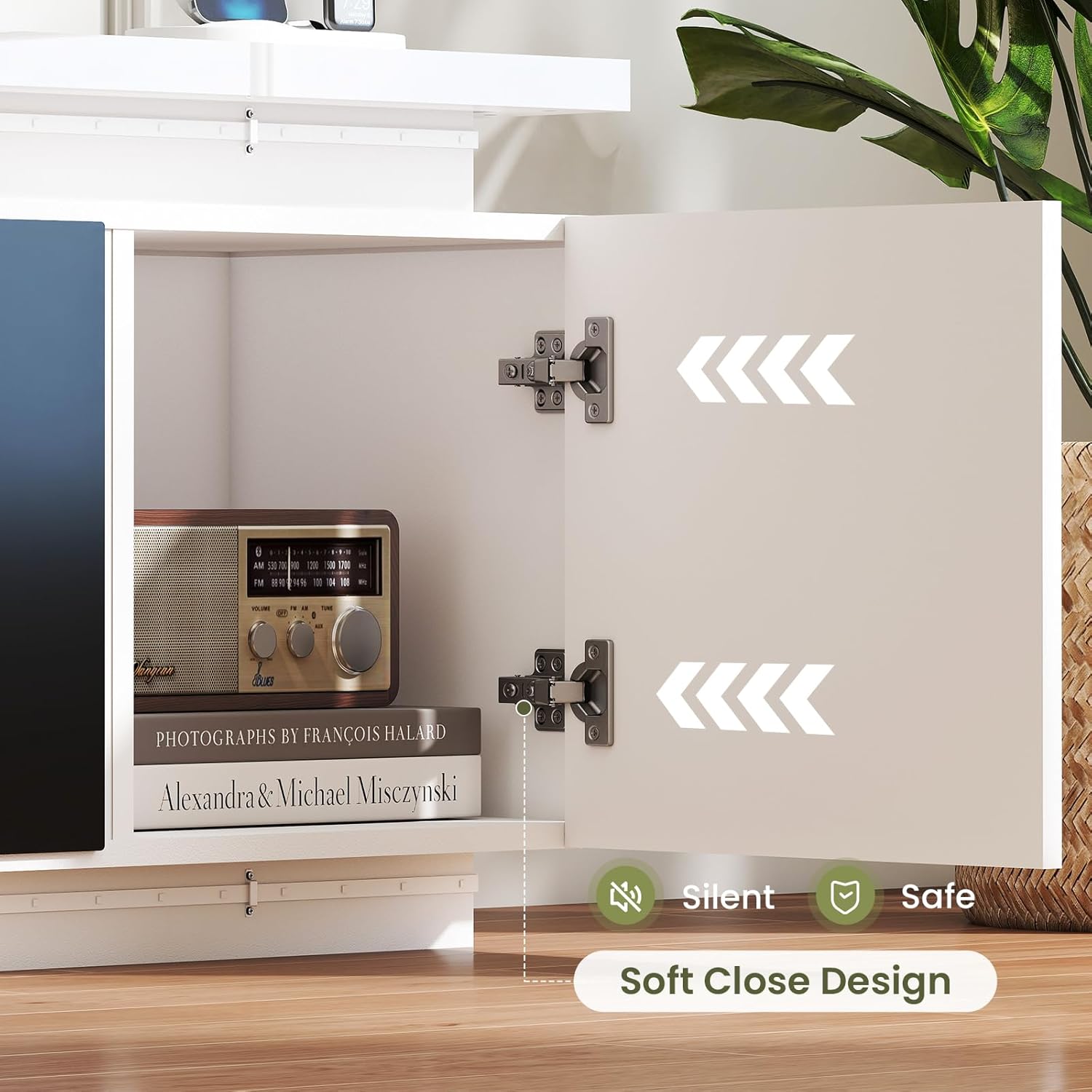 Fireplace TV-Stand with 40" Fireplace - 2 LED Light TV-Stand for 85 inch TVs, Entertainment Center with 4 AC Power Outlets, Storage 2 Tier TV Consoles Stand for Living Room, Easy Assembly, Light White