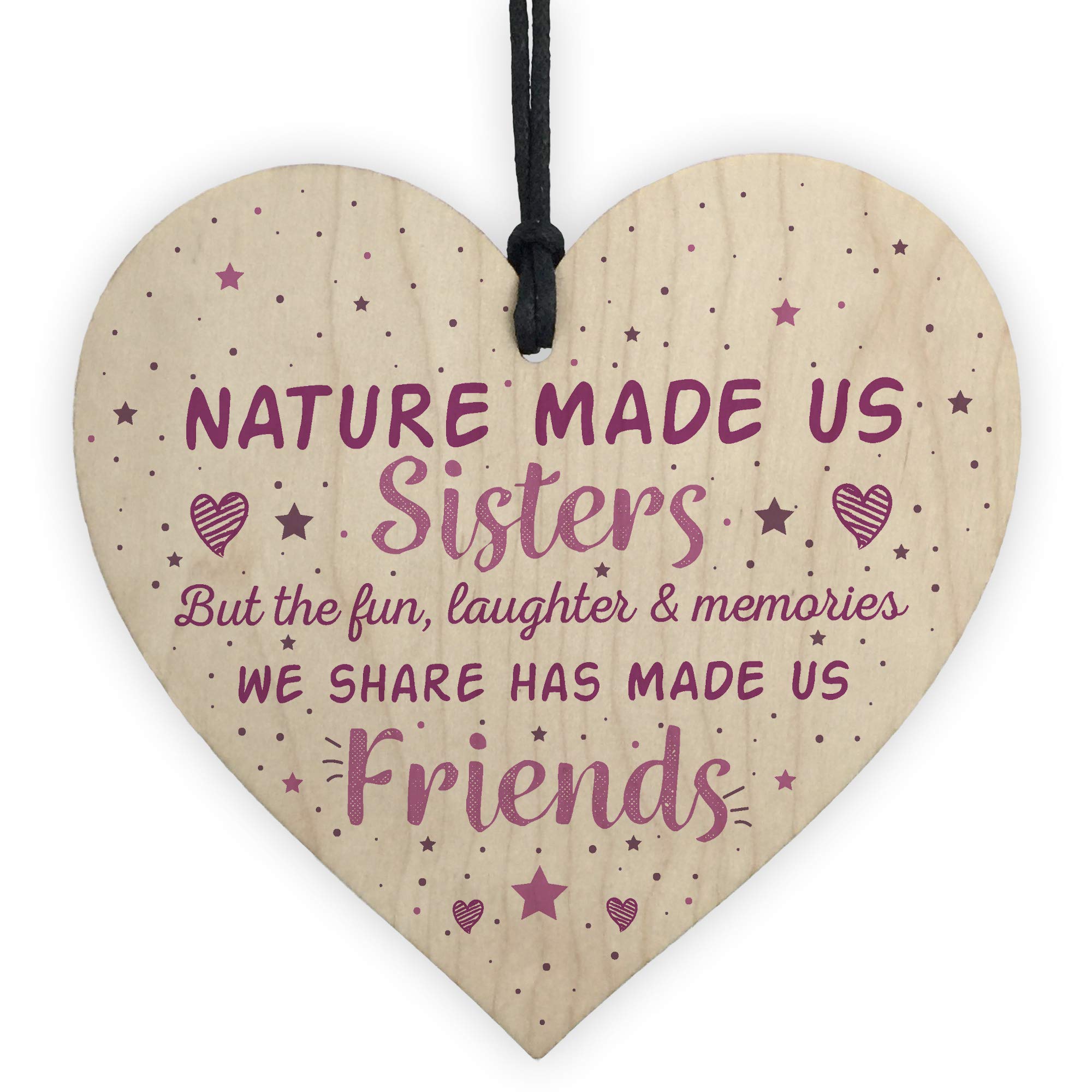 Red Ocean Sister Friends Gifts Wooden Hanging Heart Chic Plaque Family Friendship Thank You Birthday Gift