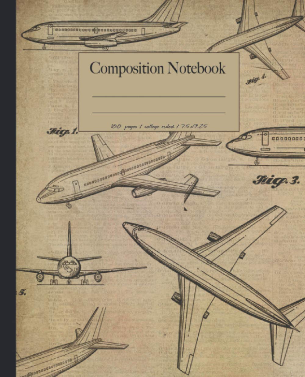 Airplane composition notebook: jet airliner aircraft college ruled notebook. Patent blueprint diagram design. Airplane lover gifts