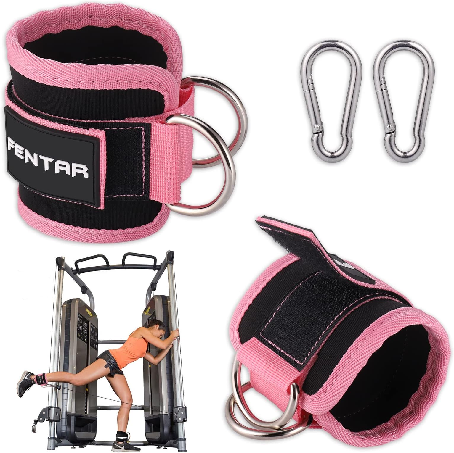 2Pcs Adjustable Ankle Straps for Cable Machine, Comfortable Gym Ankle Strap, Double D-Ring Ankle Cuff Straps, Padded Fitness Leg Exercise Attachment for Ankle Cuff