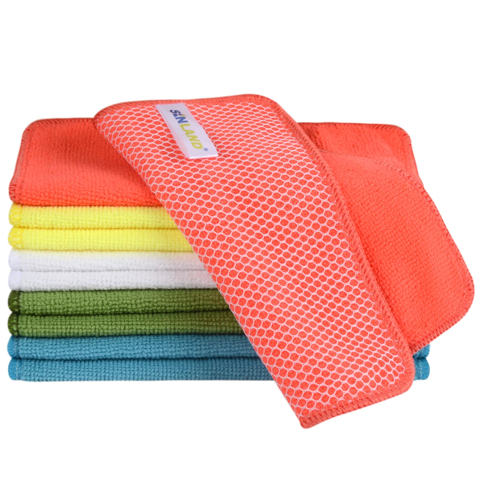 Sinland Assorted Color Microfiber Dish Cloth For Washing Dishes Dish Rags Best Kitchen Washcloth Cleaning Cloths With Poly Scour Side 5 Color Assorted 7.87Inchx7.87inch 10Pack