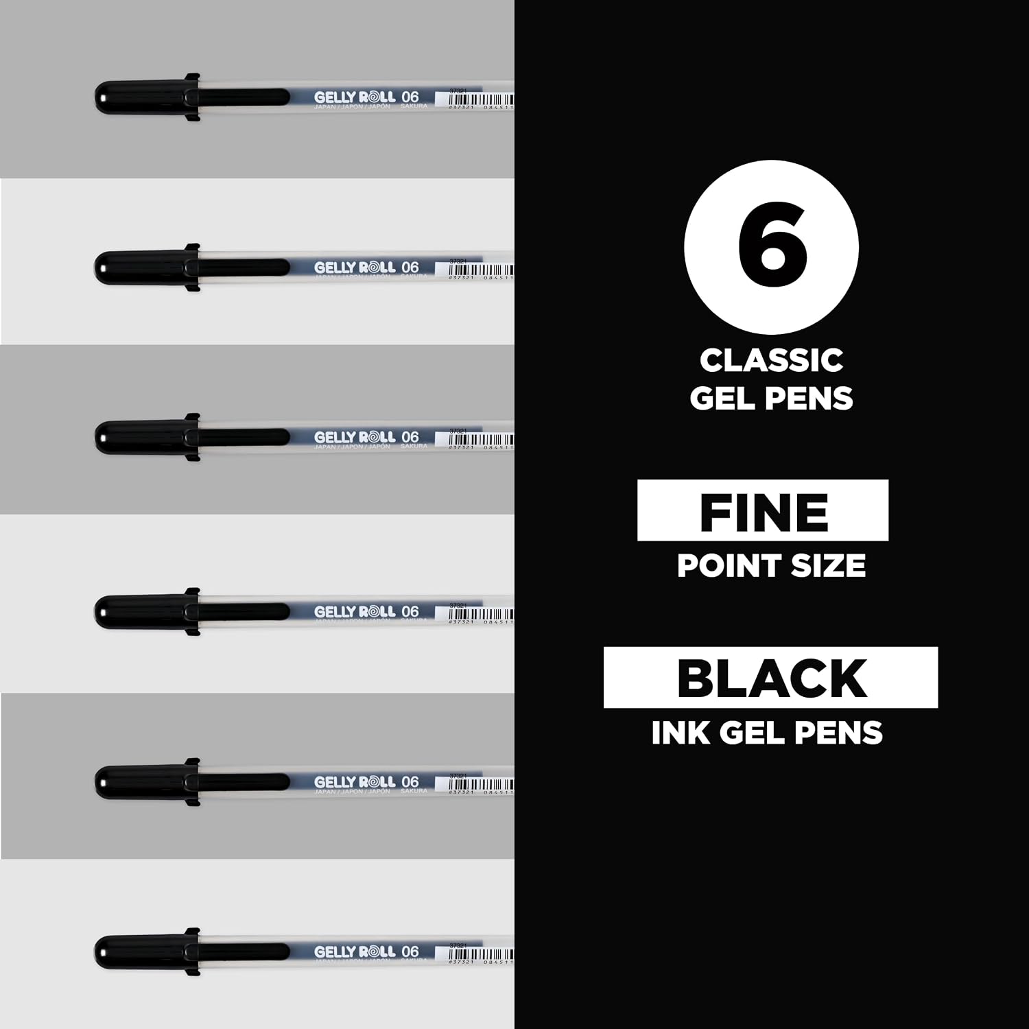SAKURA Gelly Roll Classic, Fine Pt, Black, 6 Count