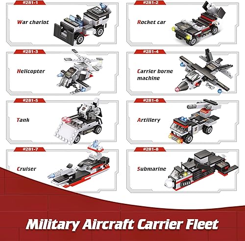 Miniatura 4 de 1630 Pieces Aircraft Carrier Building Blocks Set, 8 + 1 Military Battleship Building Toy Kit, 17 Models Construction Toys Warship Ship STEM